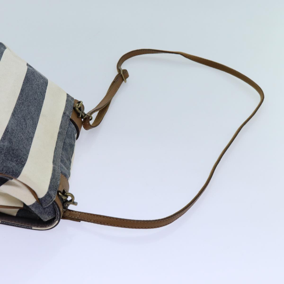 BURBERRY Blue Label Shoulder Bag Canvas White Navy Brown Auth hk1266