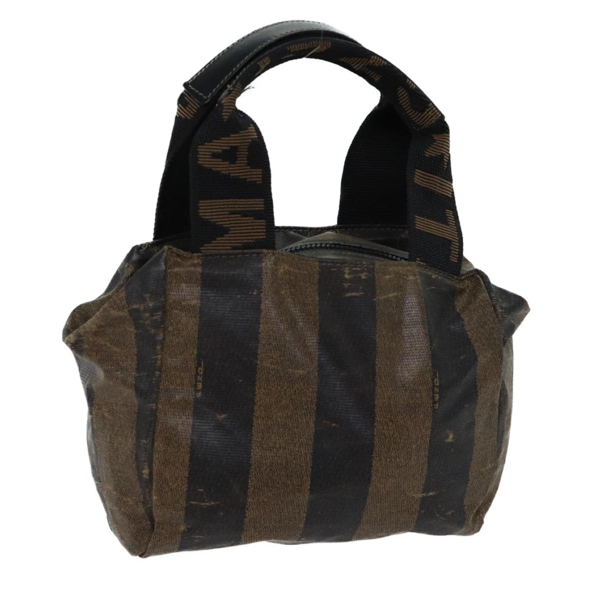 FENDI Pecan Canvas Hand Bag Coated Canvas Brown Black Auth hk1268
