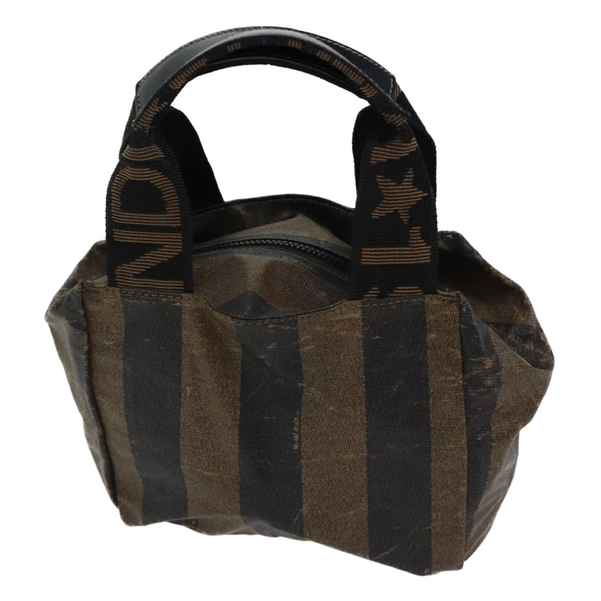 FENDI Pecan Canvas Hand Bag Coated Canvas Brown Black Auth hk1268 - 0