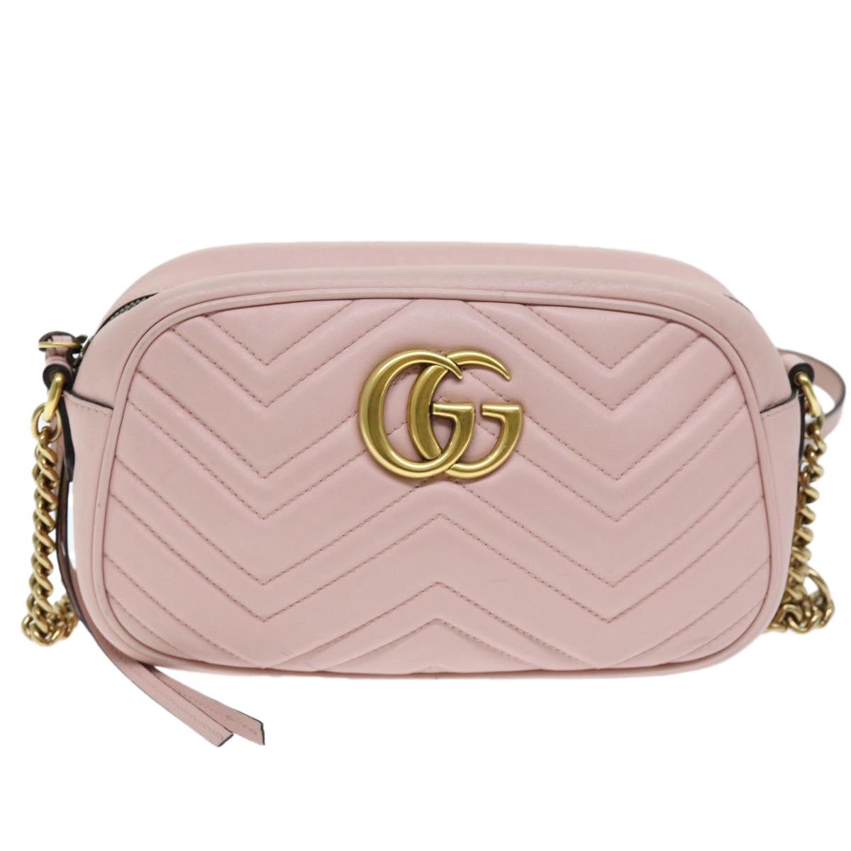 GUCCI GG Marmont Chain Shoulder Bag Leather Pink 447632 Auth hk1274 - 0