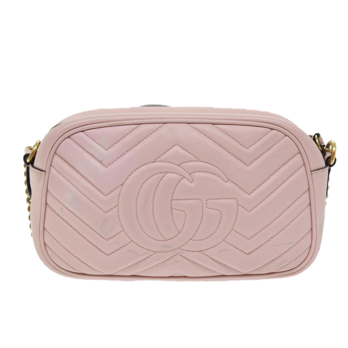 GUCCI GG Marmont Chain Shoulder Bag Leather Pink 447632 Auth hk1274