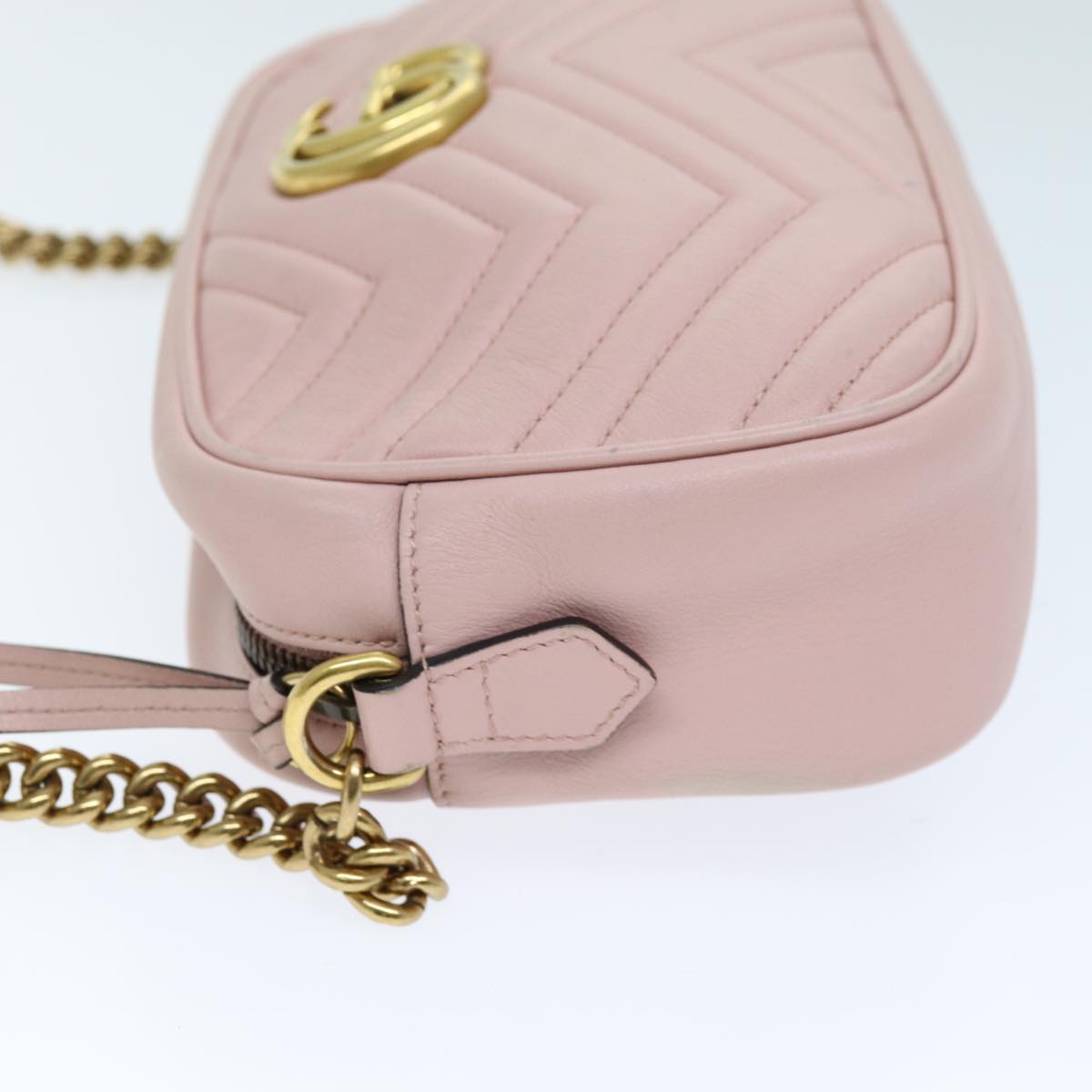 GUCCI GG Marmont Chain Shoulder Bag Leather Pink 447632 Auth hk1274