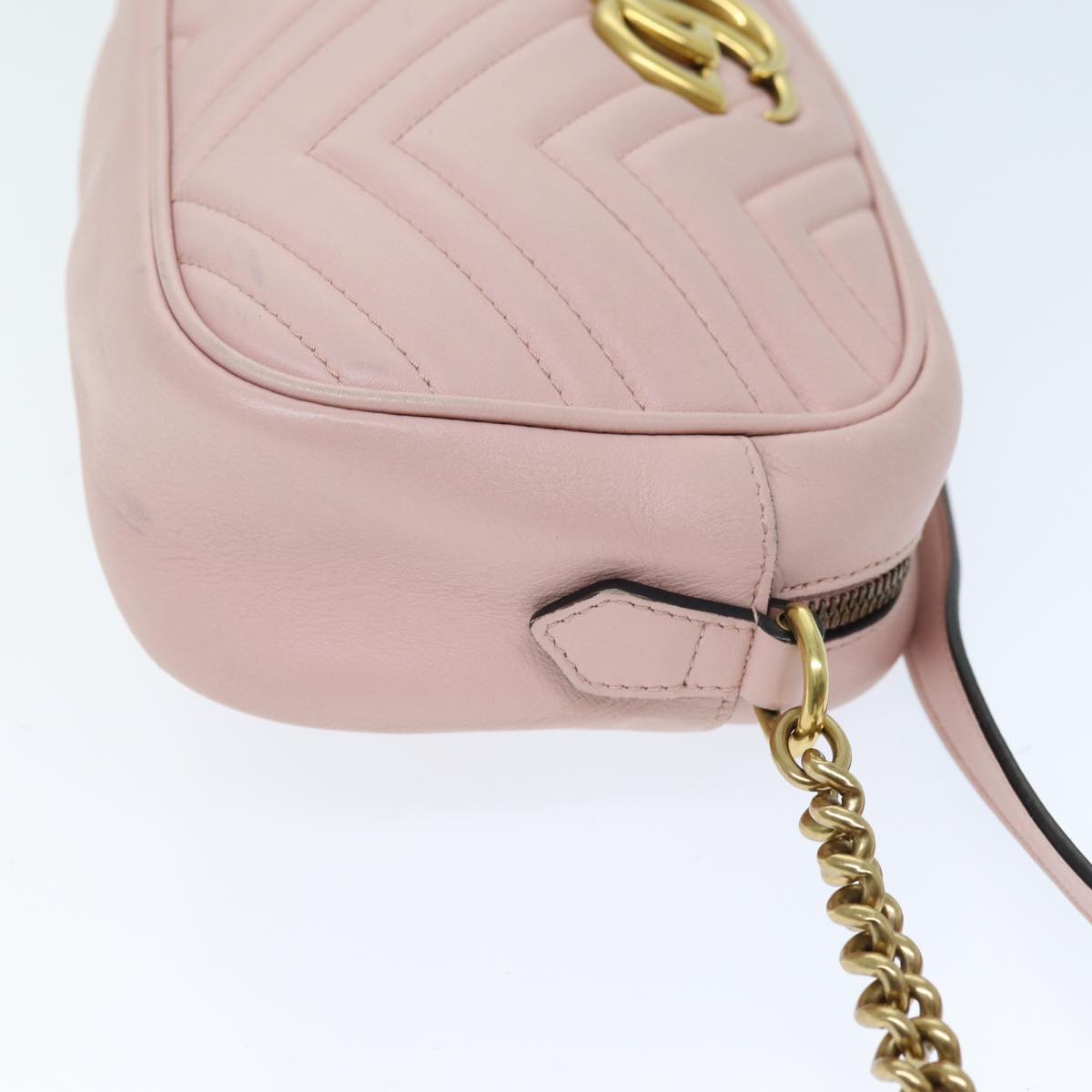 GUCCI GG Marmont Chain Shoulder Bag Leather Pink 447632 Auth hk1274