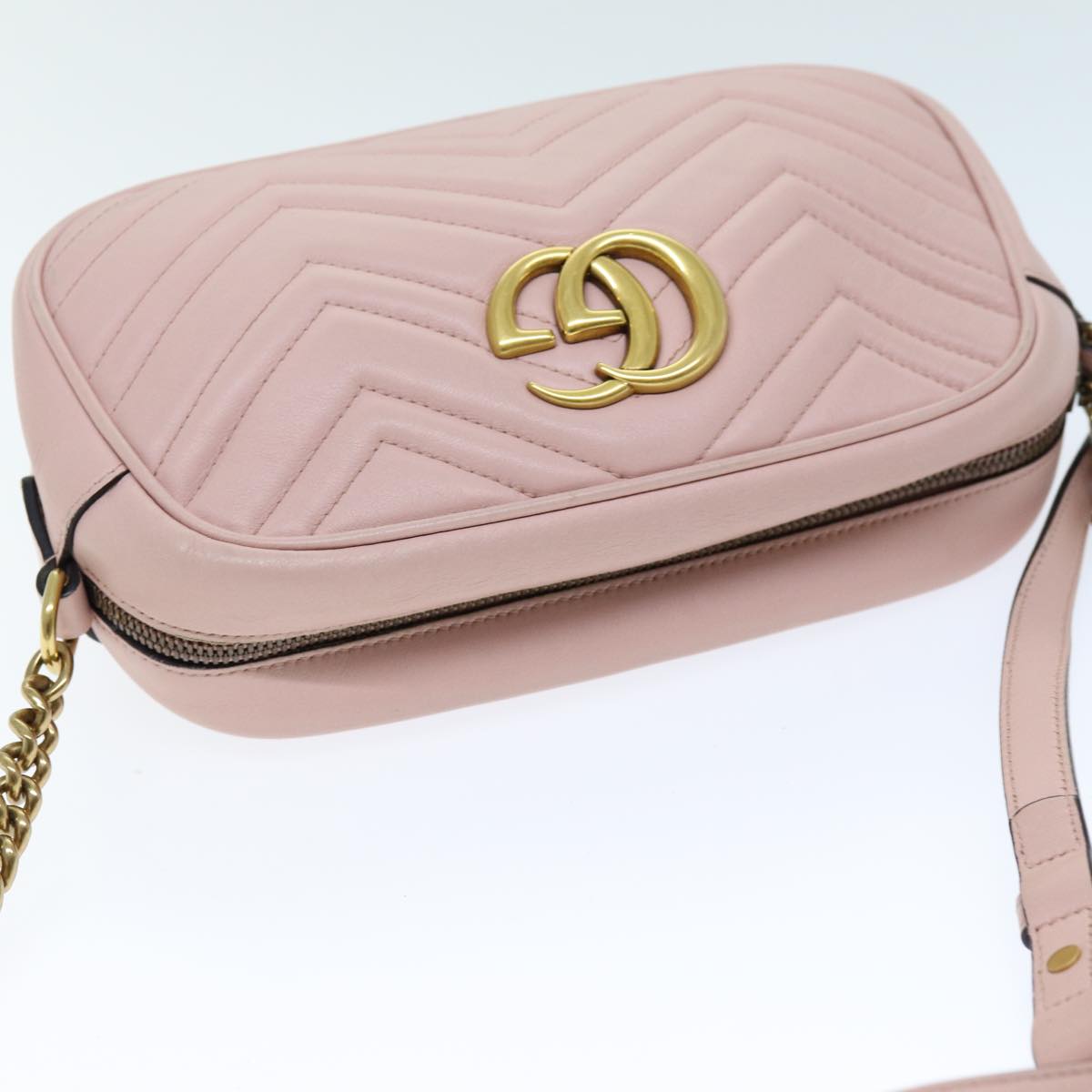 GUCCI GG Marmont Chain Shoulder Bag Leather Pink 447632 Auth hk1274