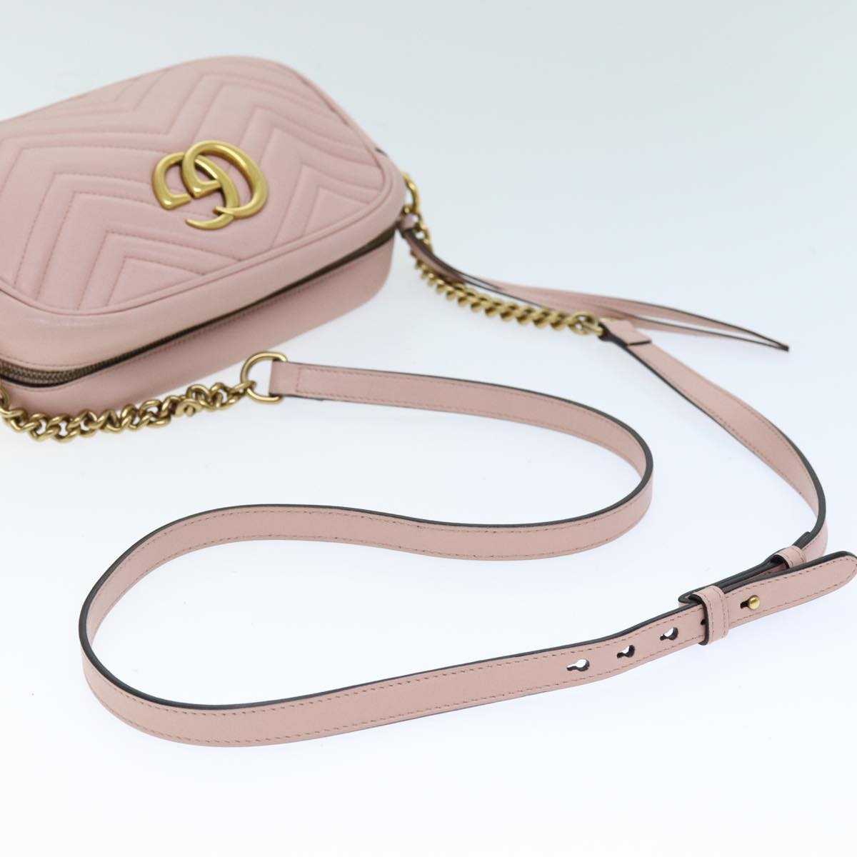 GUCCI GG Marmont Chain Shoulder Bag Leather Pink 447632 Auth hk1274