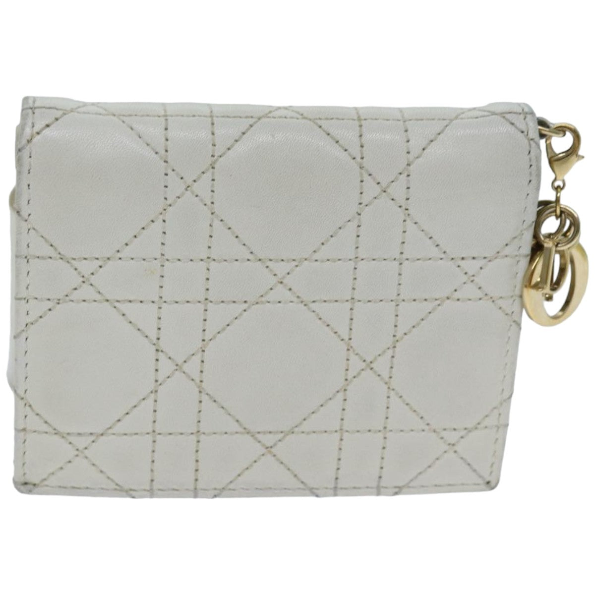 Christian Dior Lady Dior Canage Amur Bifold Wallet Lamb Skin White Auth hk1281 - 0