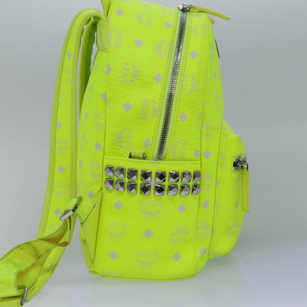 MCM Vicetos Logogram Backpack PVC Leather Yellow Auth hk1290