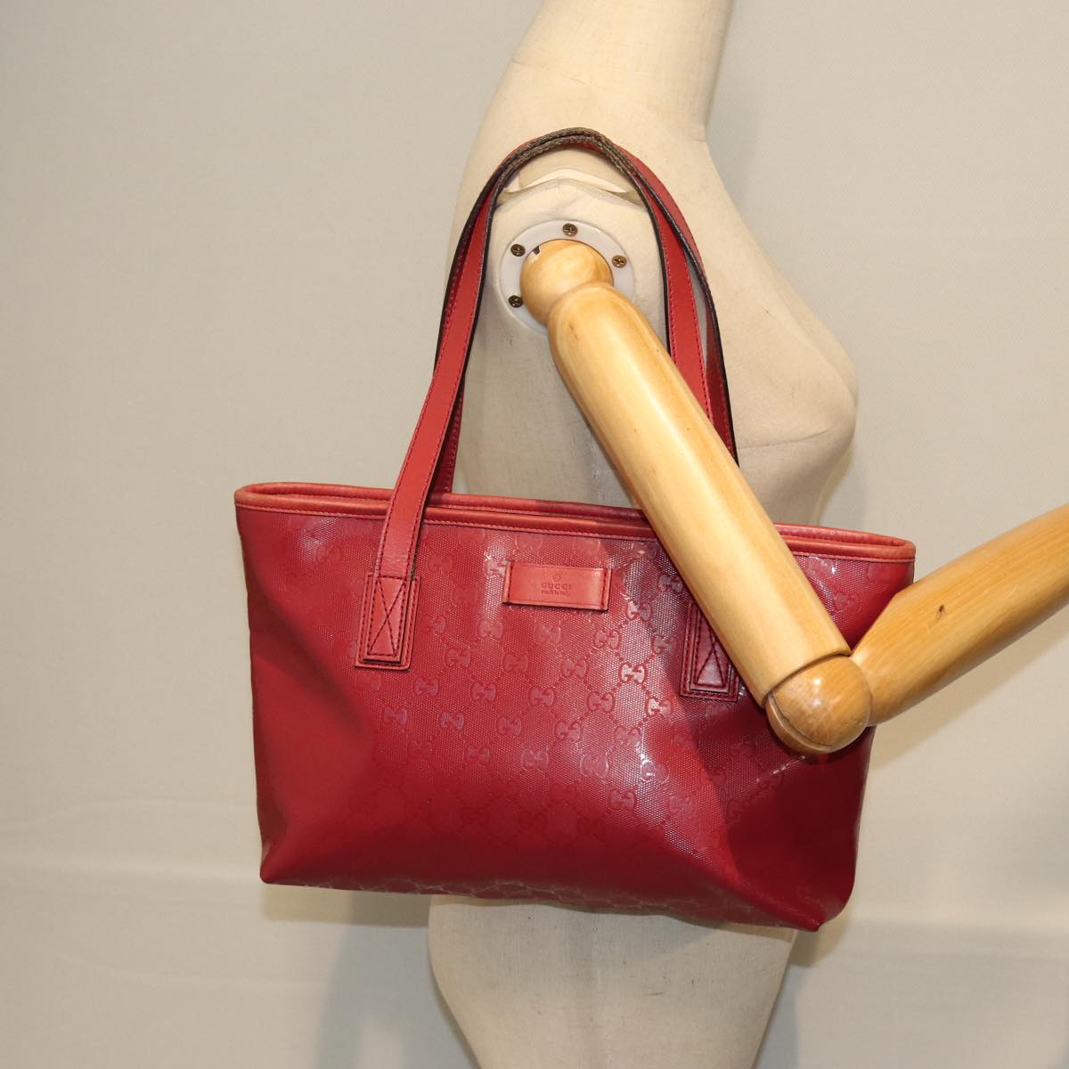 GUCCI GG Canvas Tote Bag Red 211138 Auth hk1291