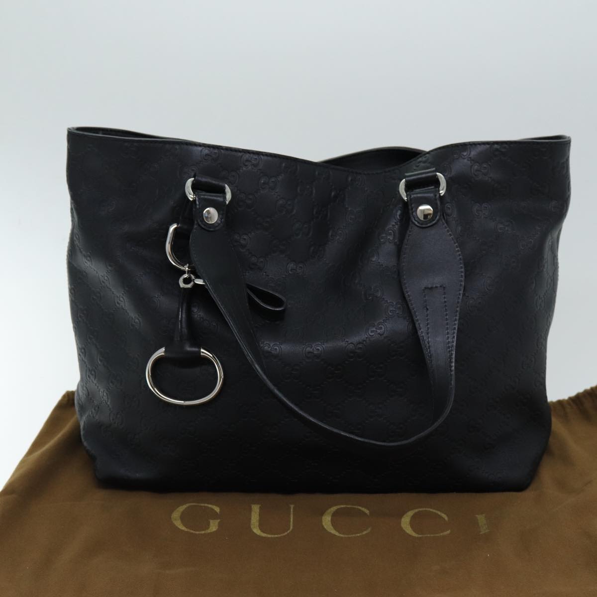 GUCCI GG Canvas Guccissima Horsebit Tote Bag Black 229852 Auth hk1292