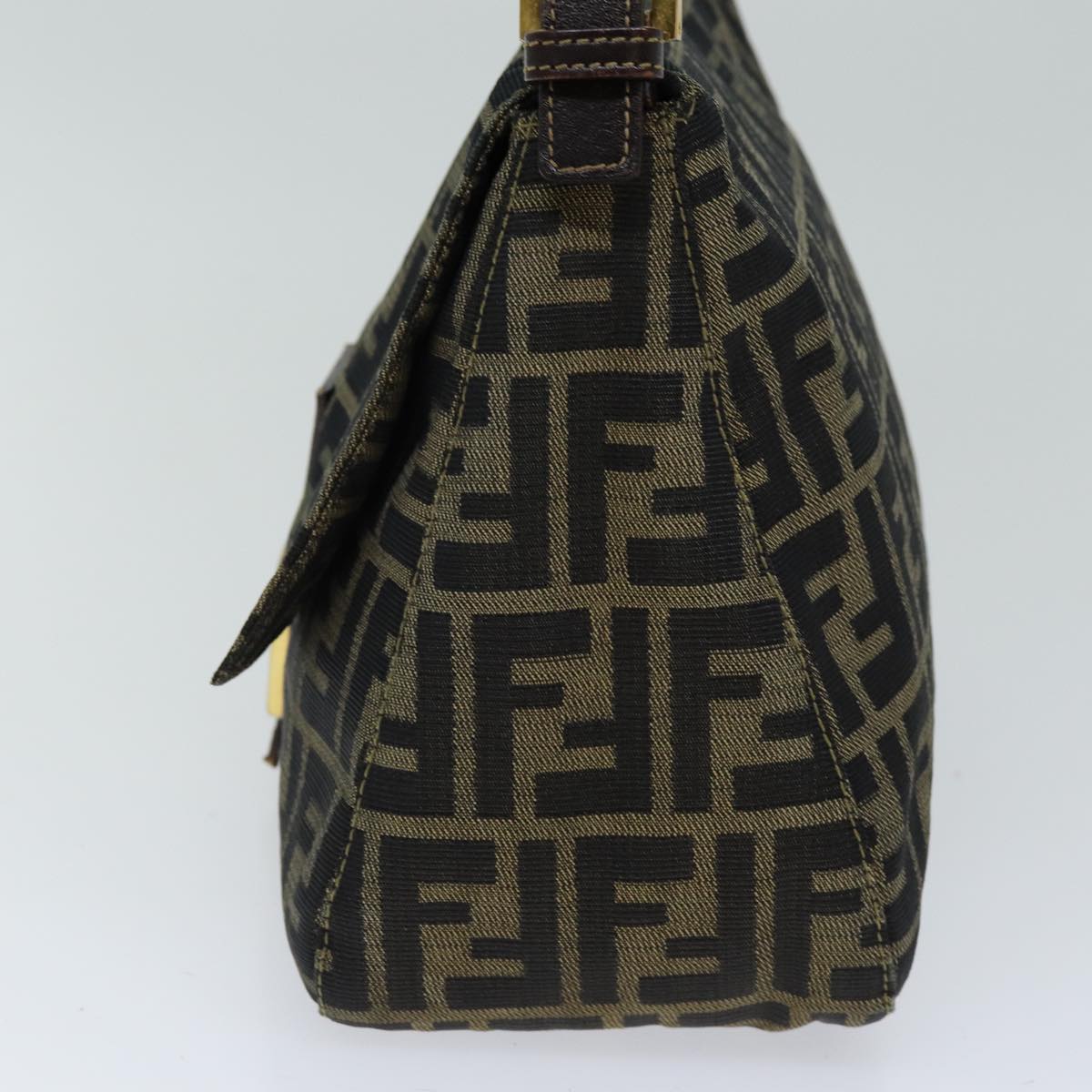 FENDI Zucca Canvas Mamma Baguette Shoulder Bag Black Brown Auth hk1297