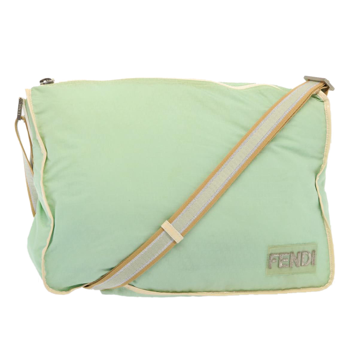 FENDI Zucchino Canvas Shoulder Bag Nylon Green Auth hk1304