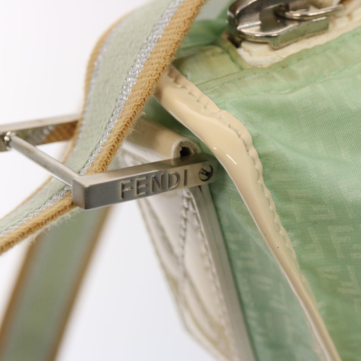 FENDI Zucchino Canvas Shoulder Bag Nylon Green Auth hk1304