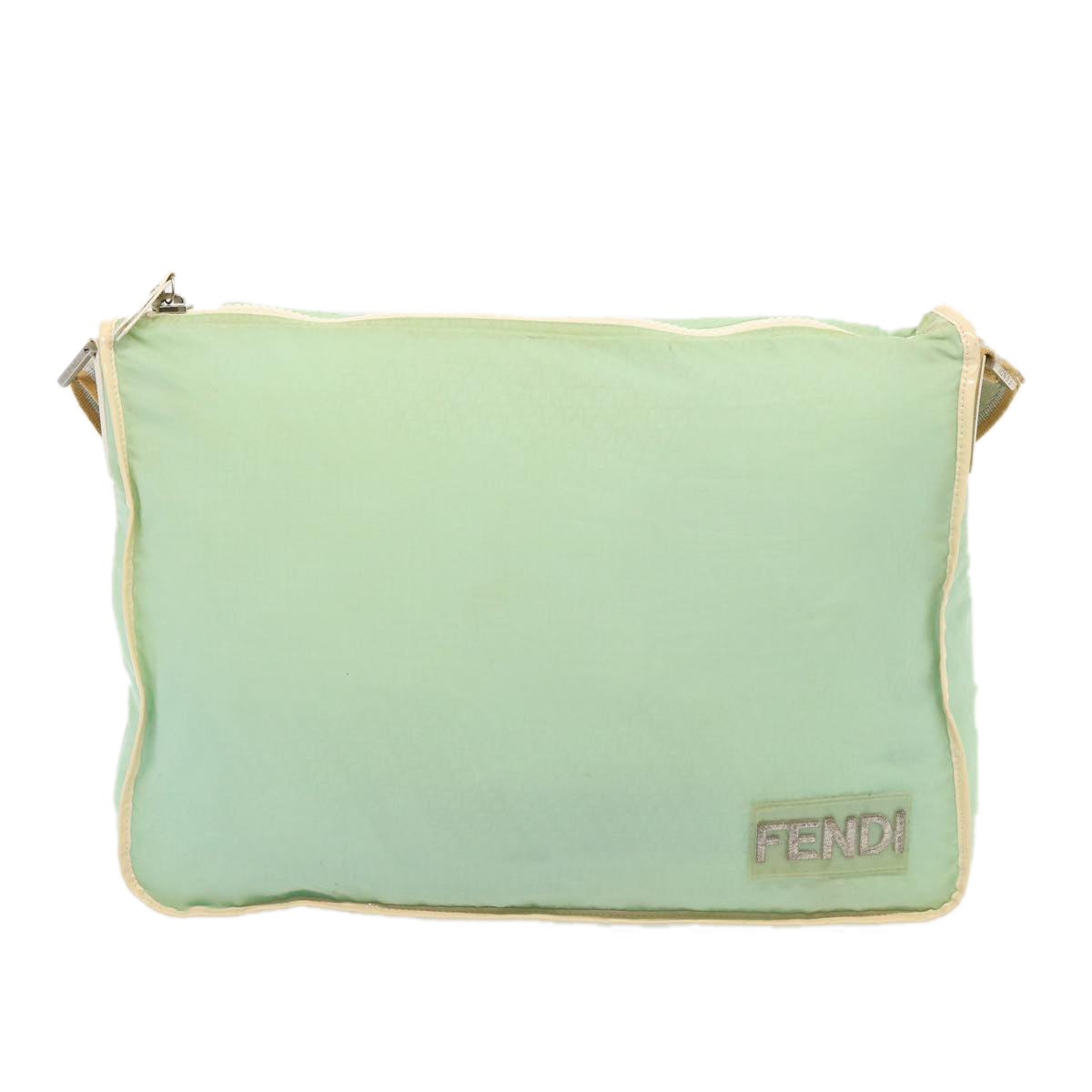 FENDI Zucchino Canvas Shoulder Bag Nylon Green Auth hk1304