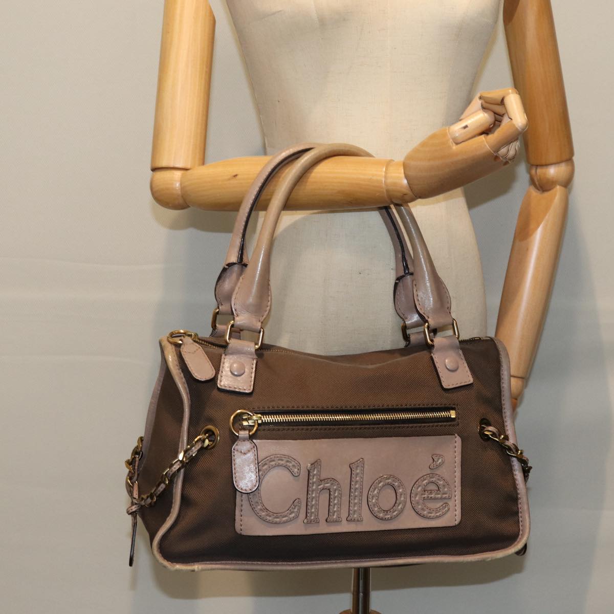 Chloe Harley Hand Bag Canvas Brown Auth hk1307