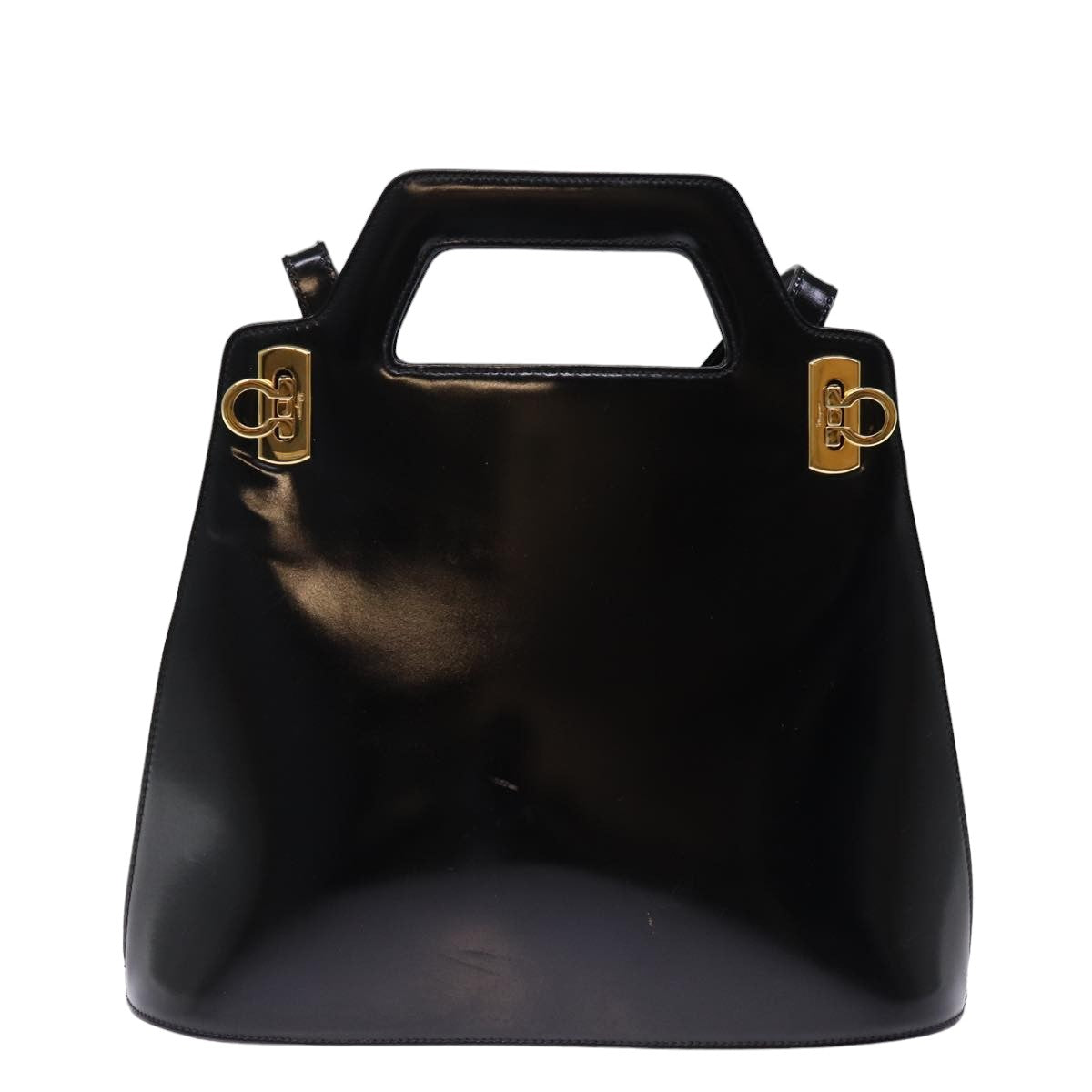 Salvatore Ferragamo Hand Bag Enamel 2way Black Auth hk1309