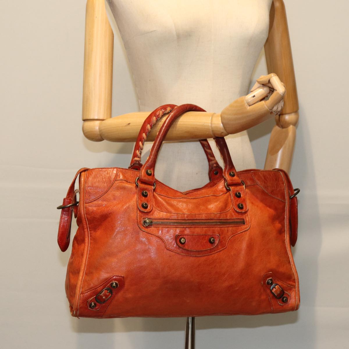 BALENCIAGA The City Hand Bag Leather 2way Orange 115748 Auth hk1311