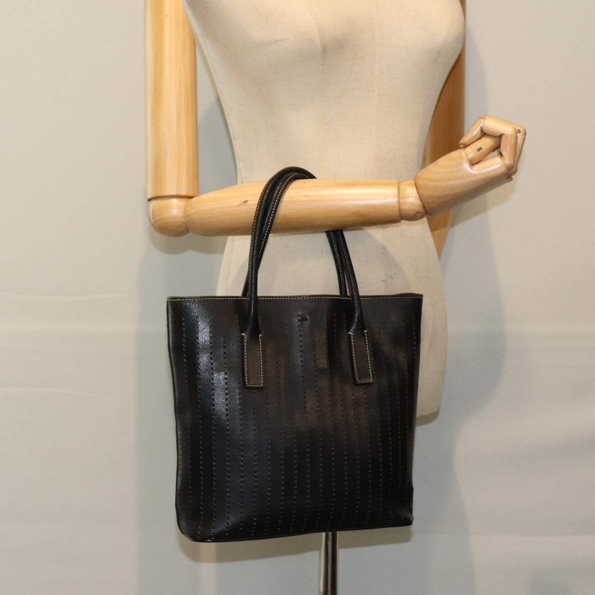 PRADA Hand Bag Leather Black Auth hk1316