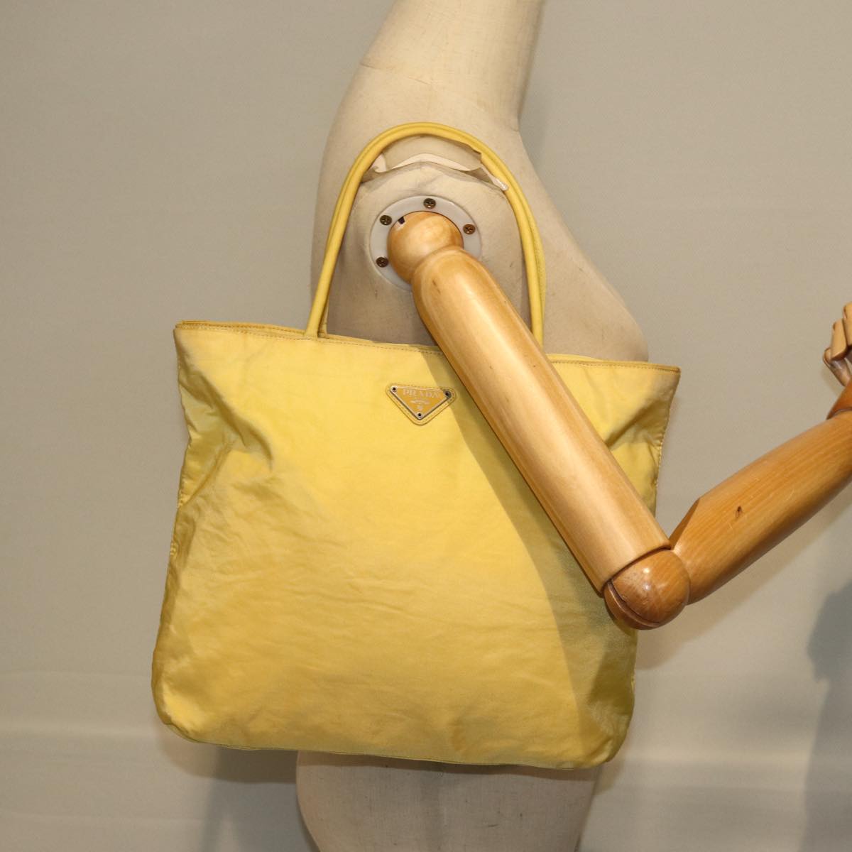 PRADA Hand Bag Nylon Yellow Auth hk1317