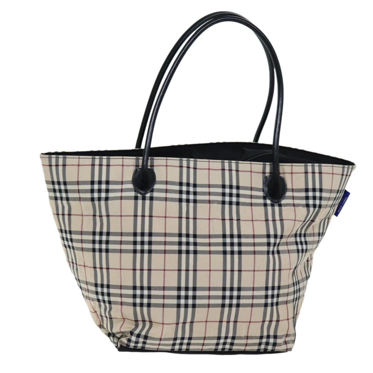 BURBERRY Nova Check Blue Label Tote Bag Nylon Beige Auth hk1322