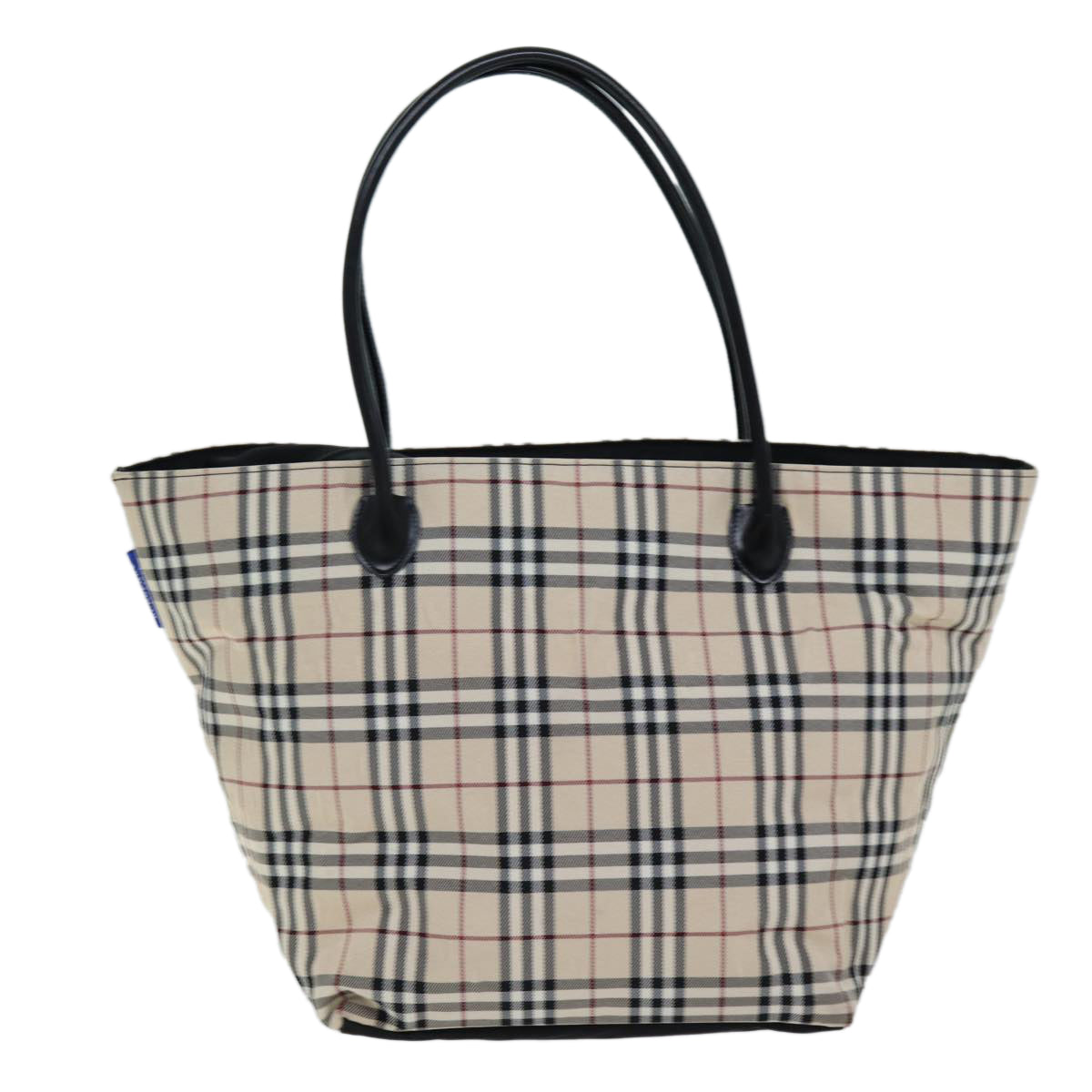 BURBERRY Nova Check Blue Label Tote Bag Nylon Beige Auth hk1322 - 0