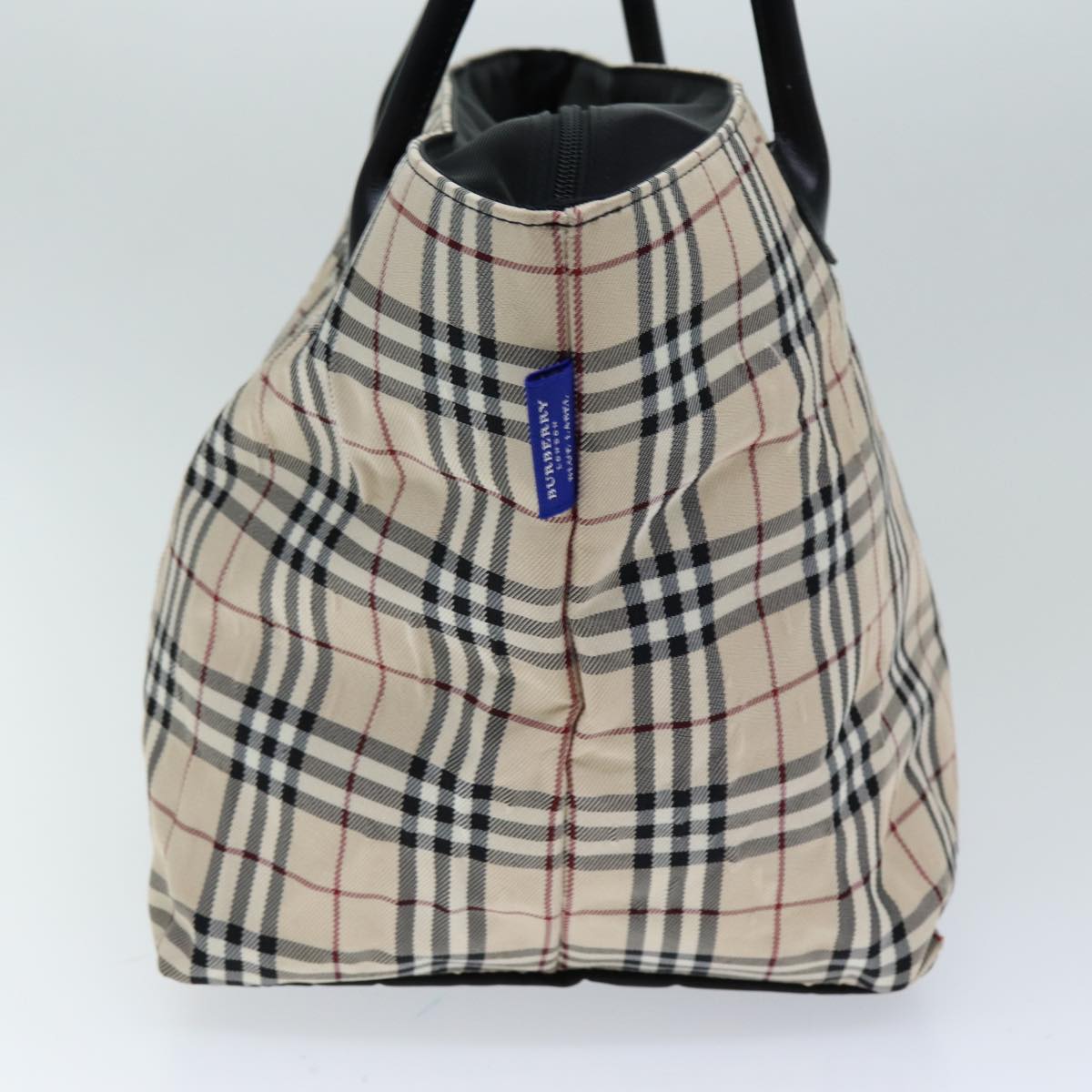 BURBERRY Nova Check Blue Label Tote Bag Nylon Beige Auth hk1322