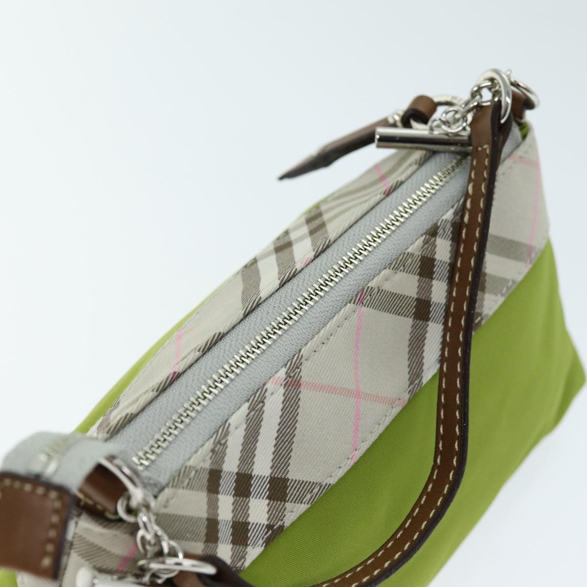 BURBERRY Nova Check Accessory Pouch Nylon Beige Green Auth hk1323