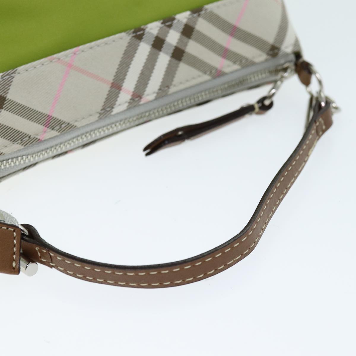 BURBERRY Nova Check Accessory Pouch Nylon Beige Green Auth hk1323