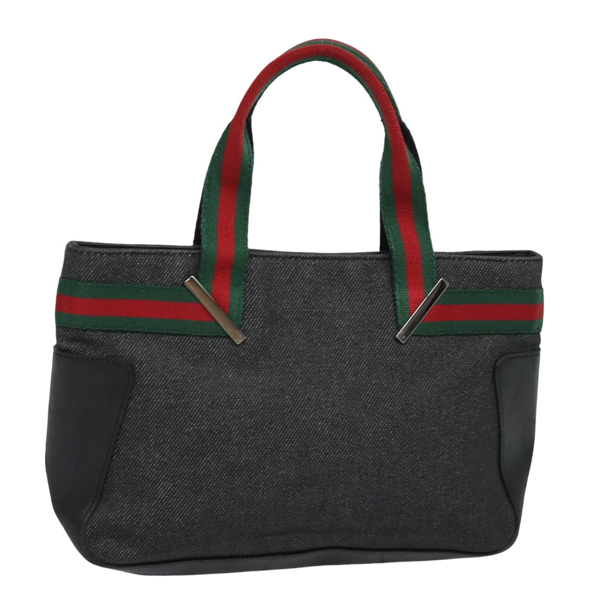 GUCCI Web Sherry Line Hand Bag Canvas Gray Red Green 73984 Auth hk1378