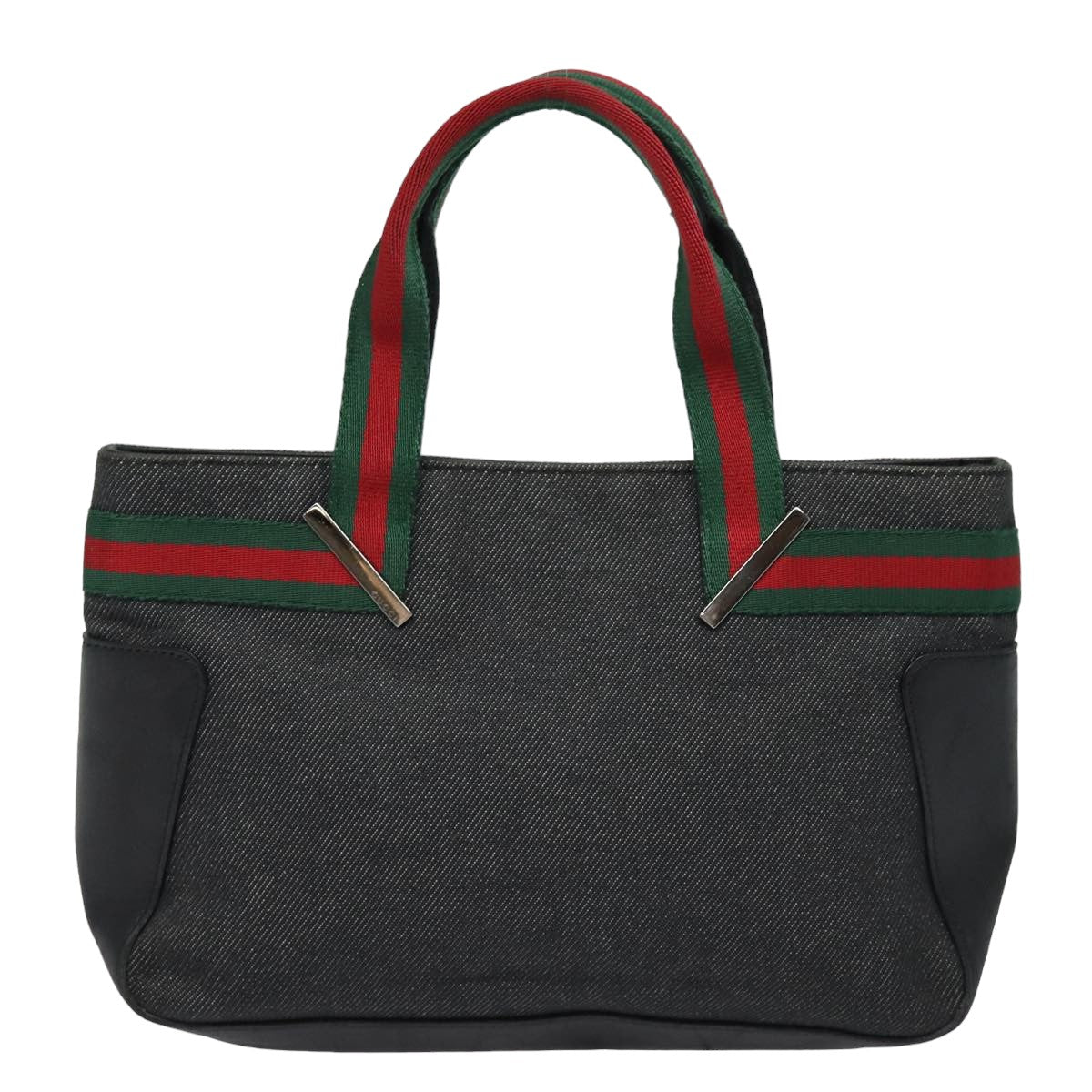 GUCCI Web Sherry Line Hand Bag Canvas Gray Red Green 73984 Auth hk1378