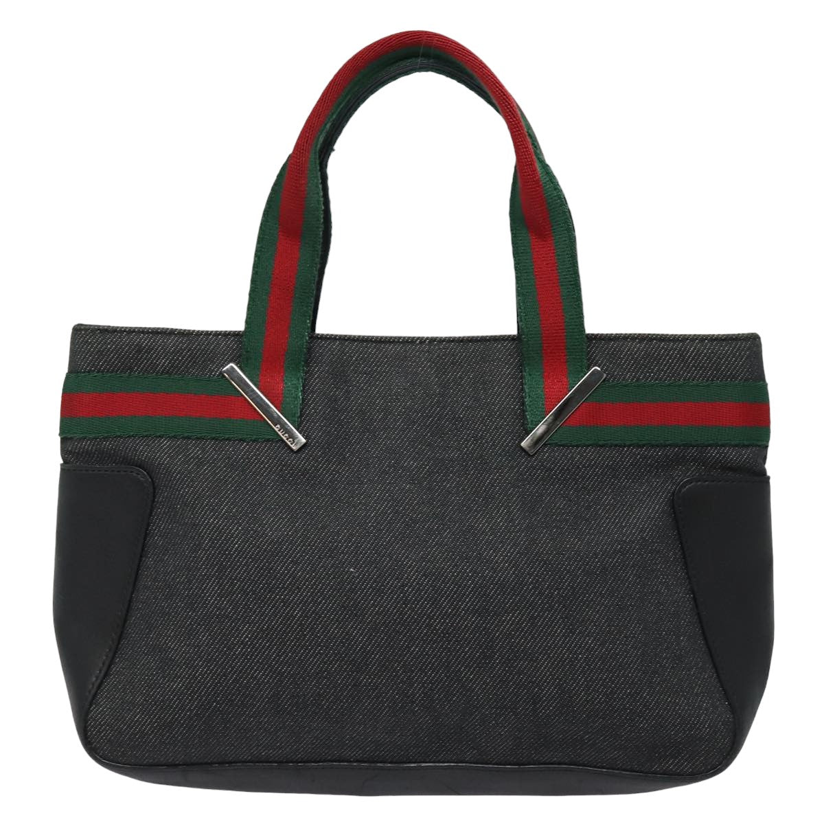 GUCCI Web Sherry Line Hand Bag Canvas Gray Red Green 73984 Auth hk1378