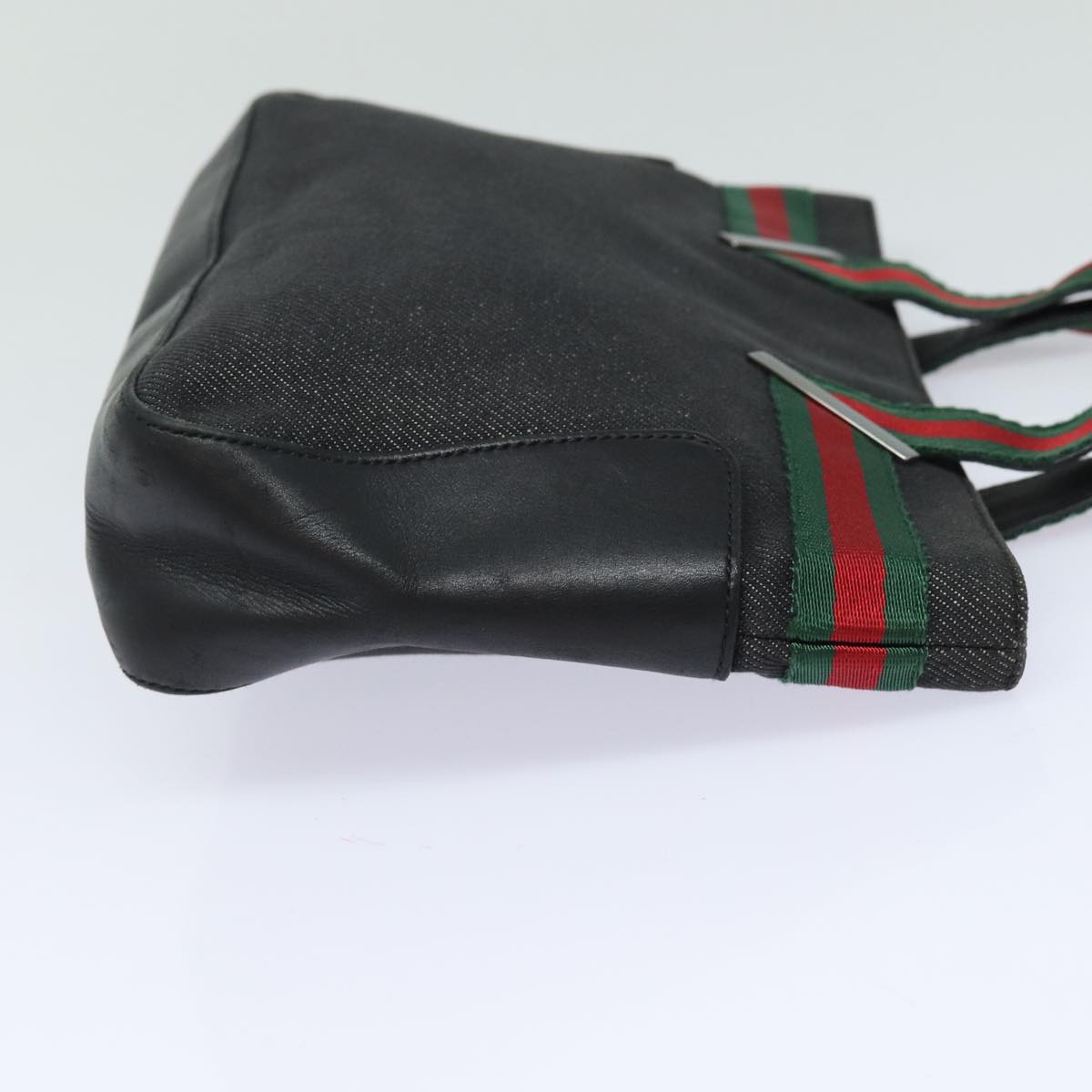 GUCCI Web Sherry Line Hand Bag Canvas Gray Red Green 73984 Auth hk1378