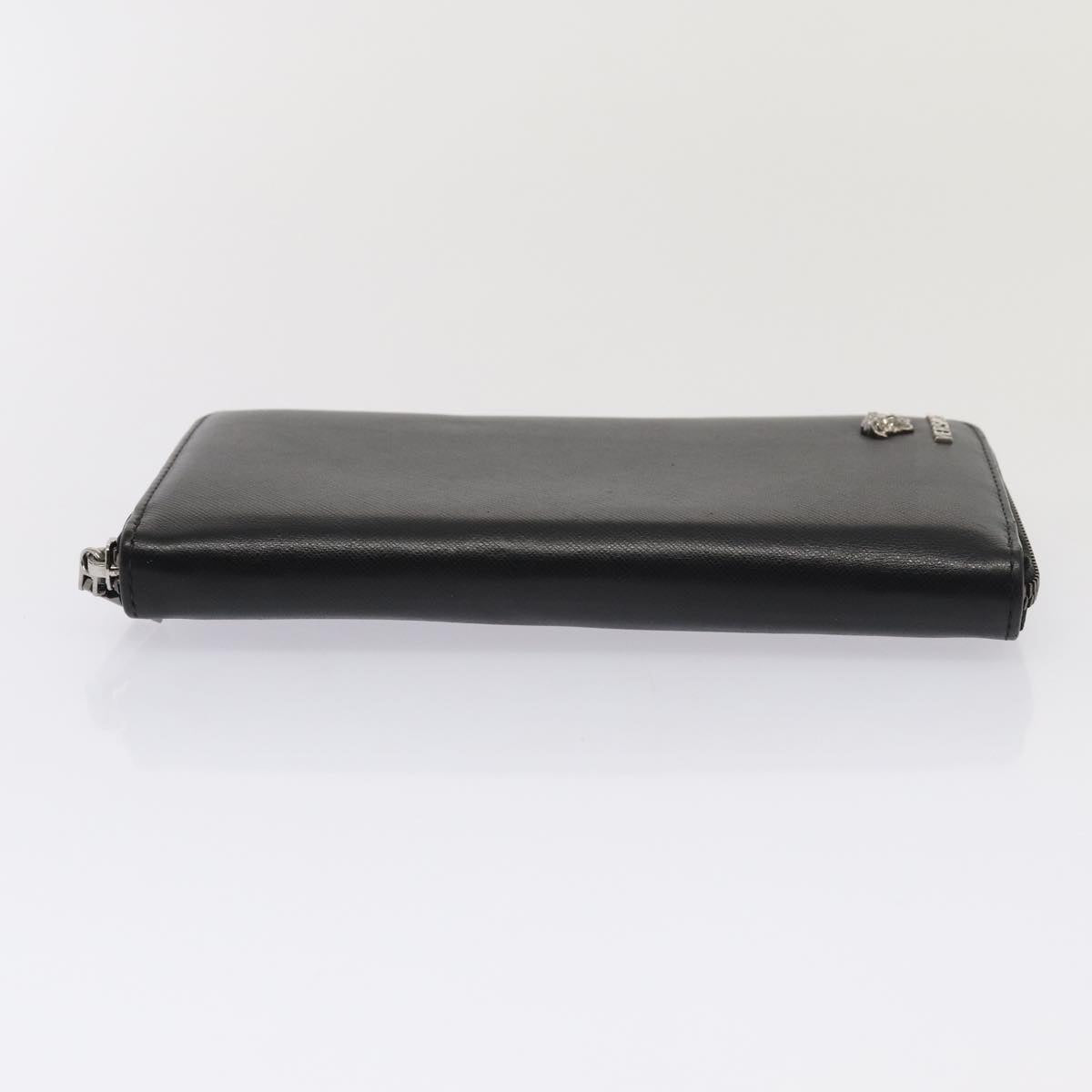 VERSACE Long Wallet Leather Black Auth hk1381