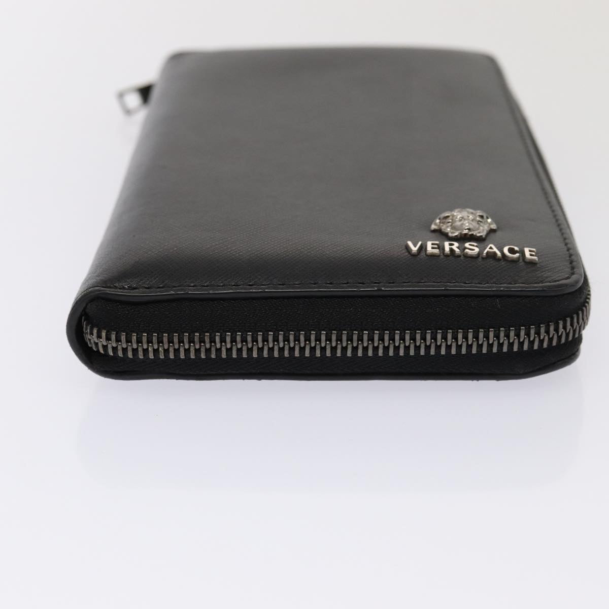 VERSACE Long Wallet Leather Black Auth hk1381