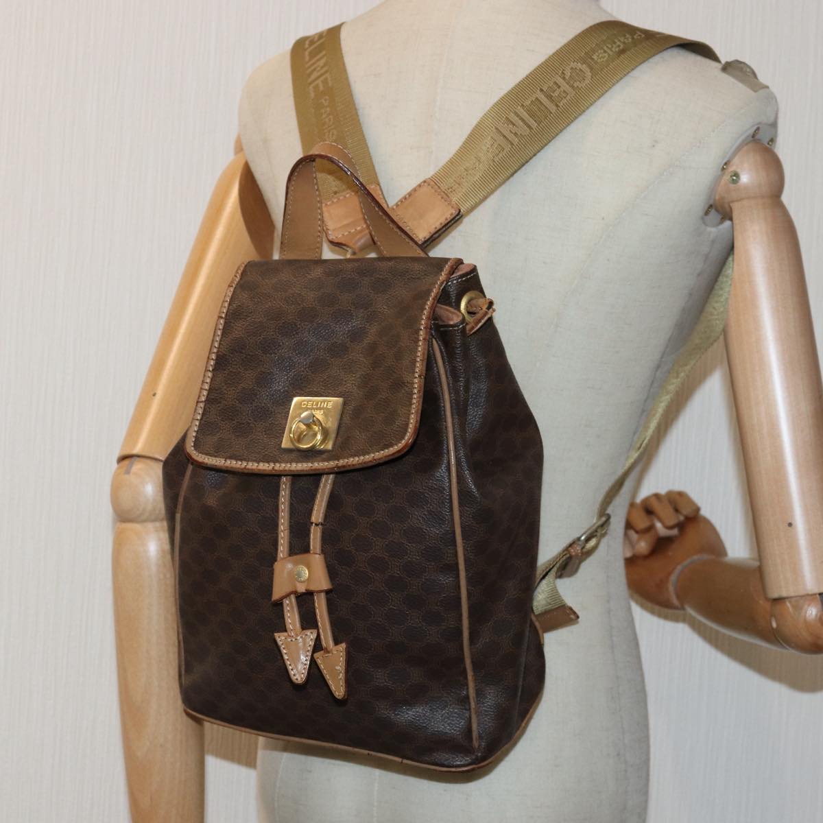 CELINE Macadam Canvas Backpack PVC Brown Auth hk1383