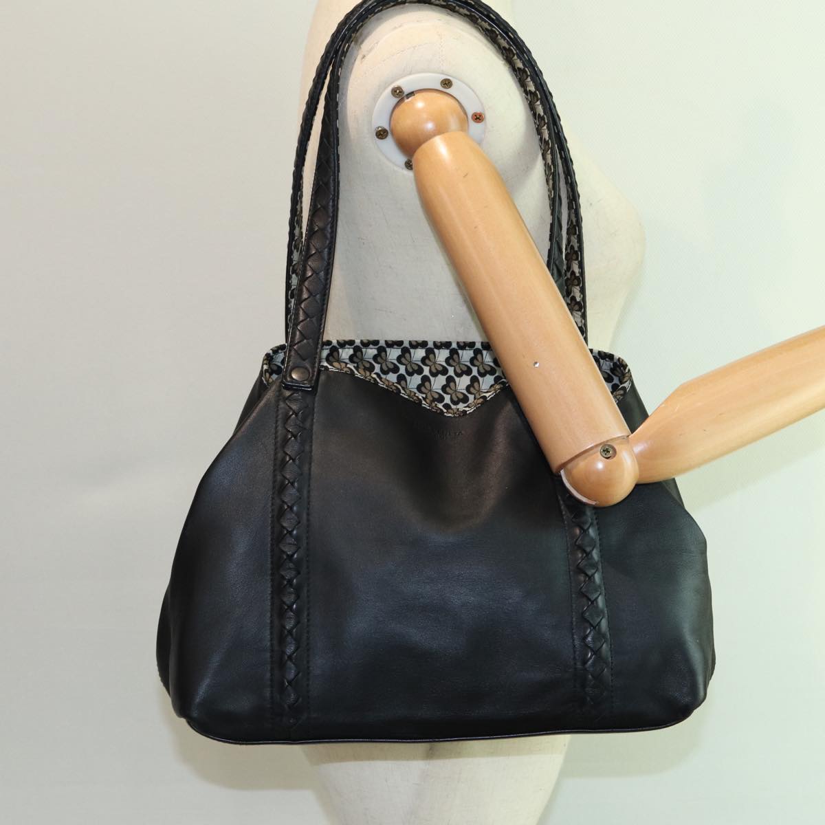 BOTTEGA VENETA Tote Bag Leather Black Auth hk1400