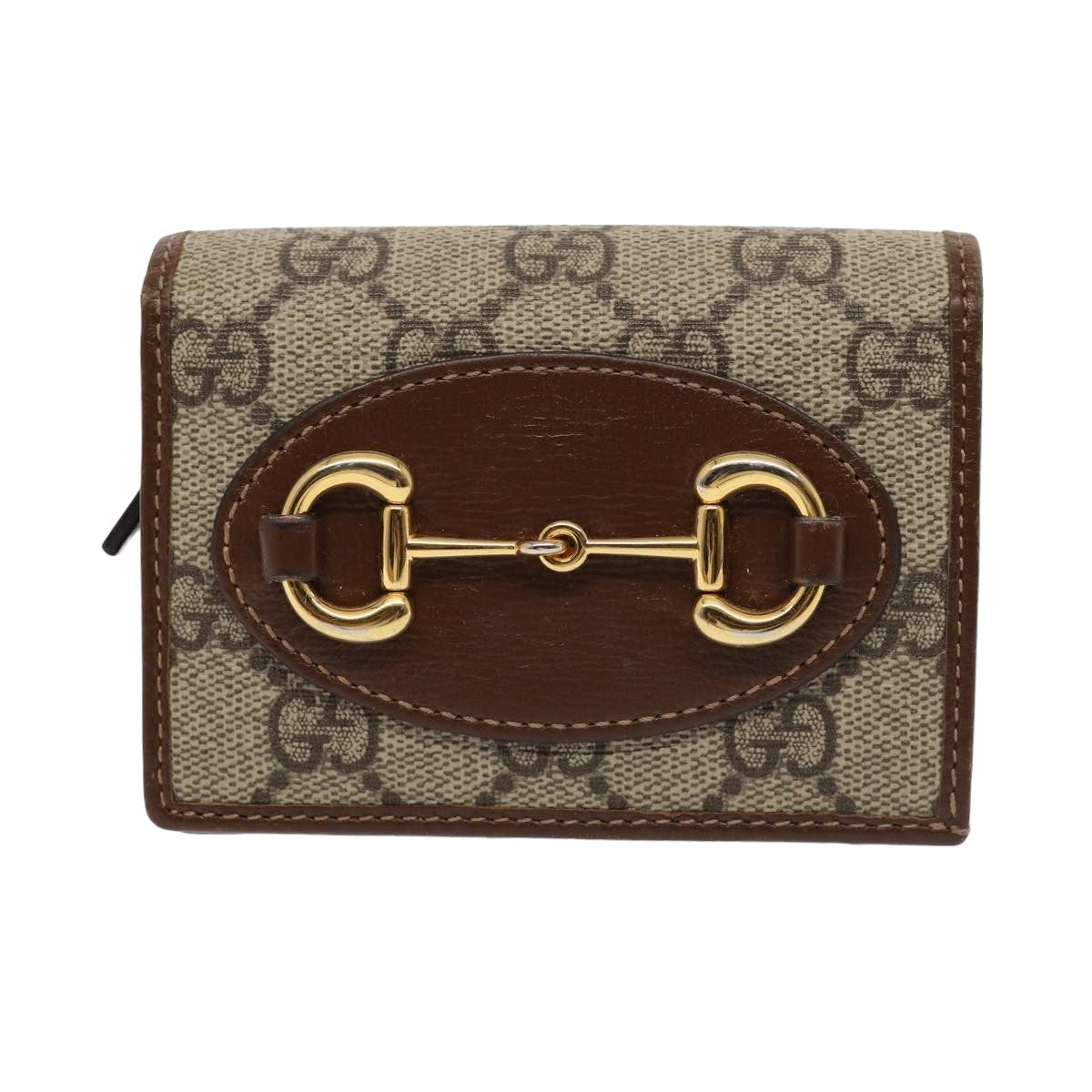 GUCCI Horsebit GG Supreme Compact Wallet PVC Beige 621887 Auth hk1408