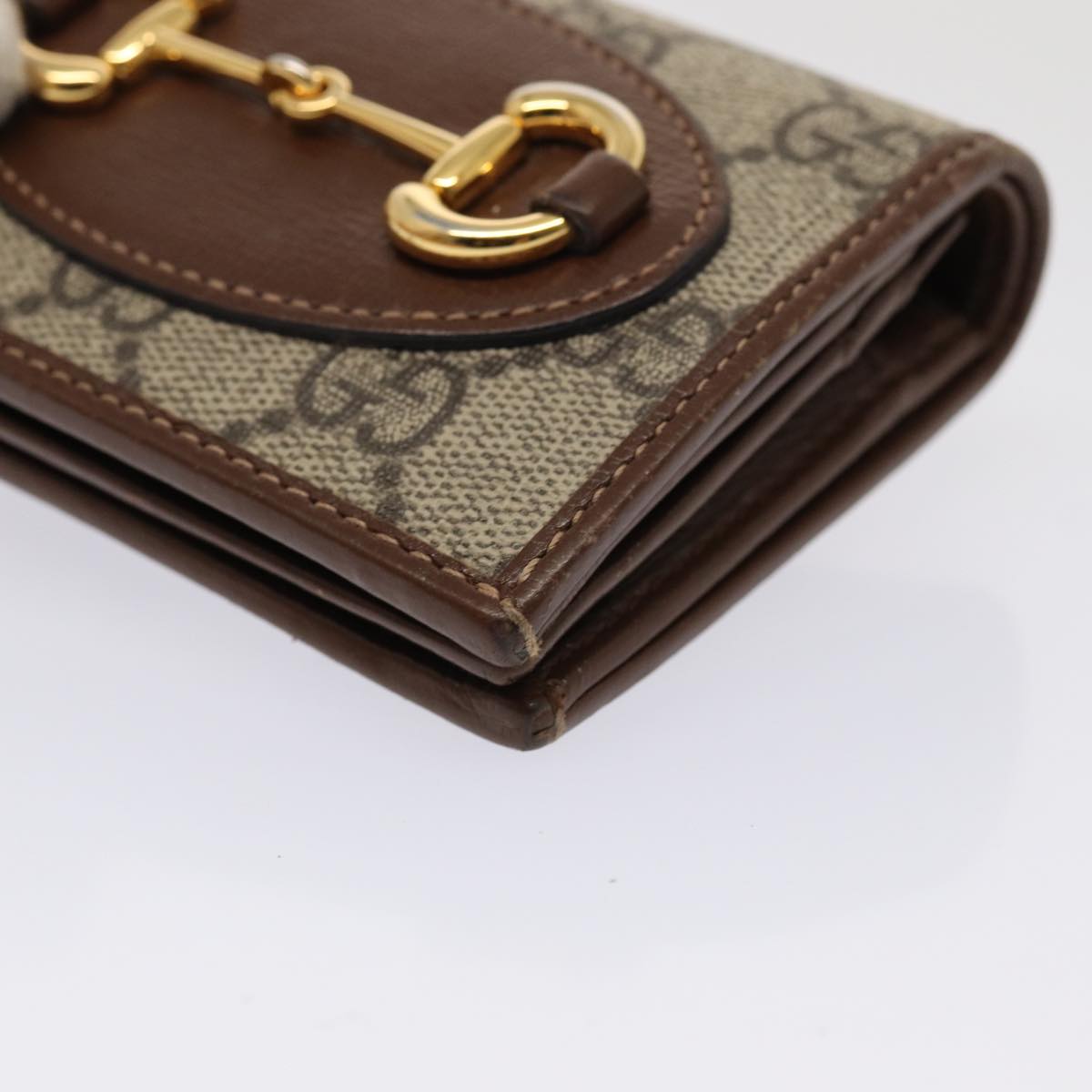 GUCCI Horsebit GG Supreme Compact Wallet PVC Beige 621887 Auth hk1408