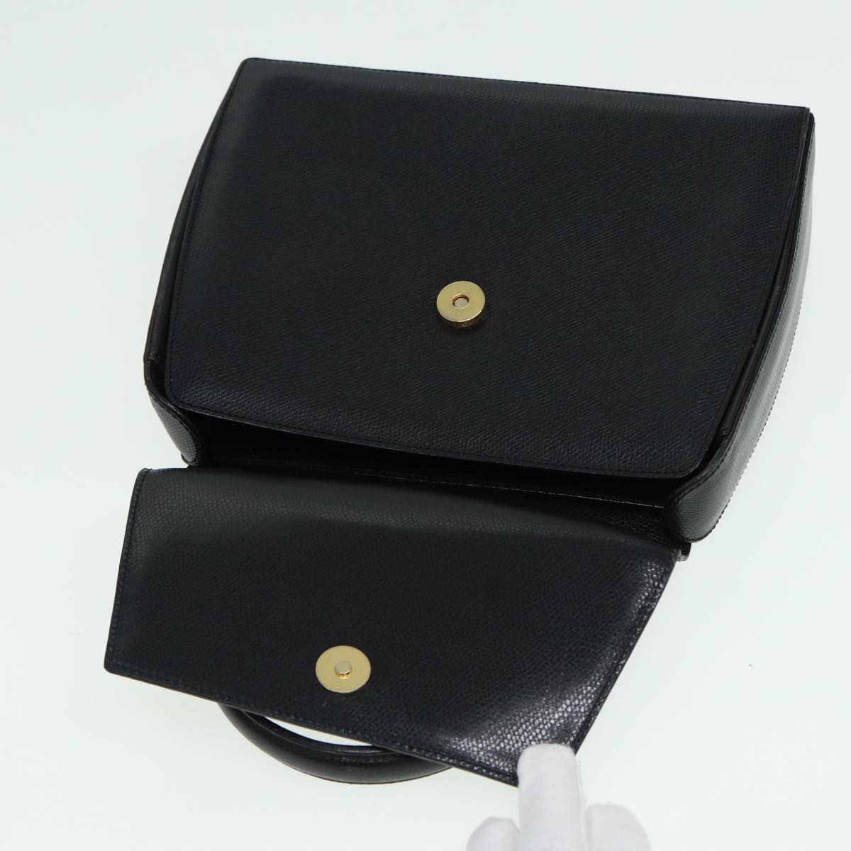 CELINE Hand Bag Leather Black Auth hk1413