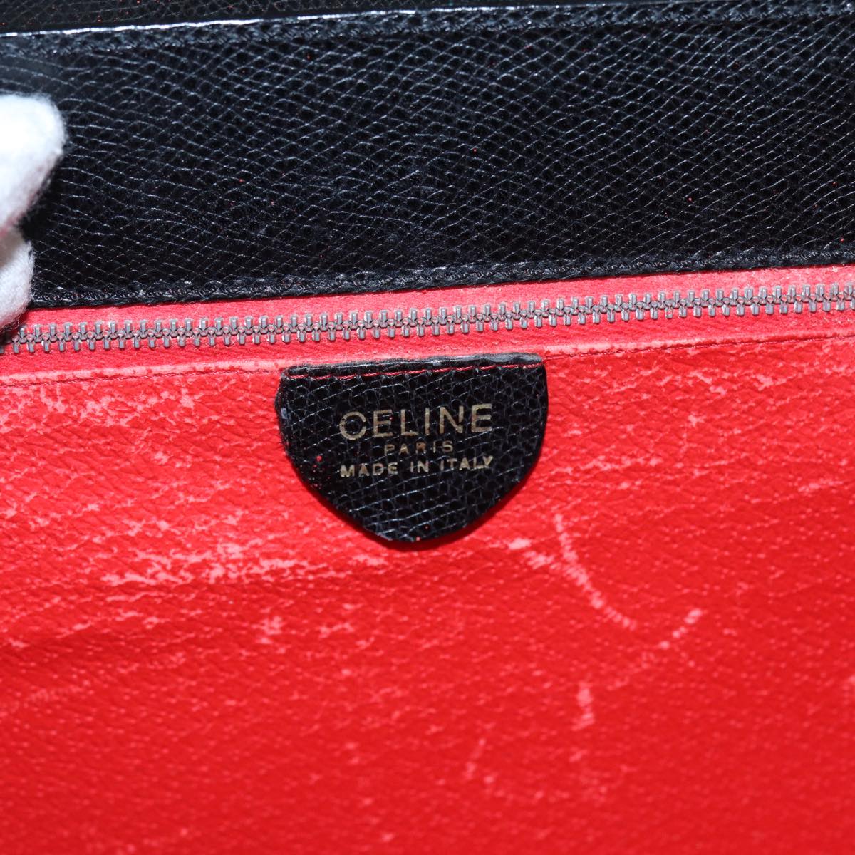 CELINE Hand Bag Leather Black Auth hk1413