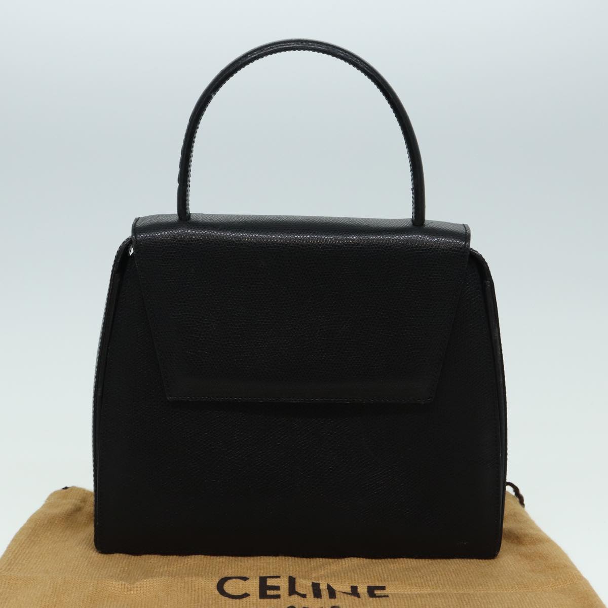 CELINE Hand Bag Leather Black Auth hk1413