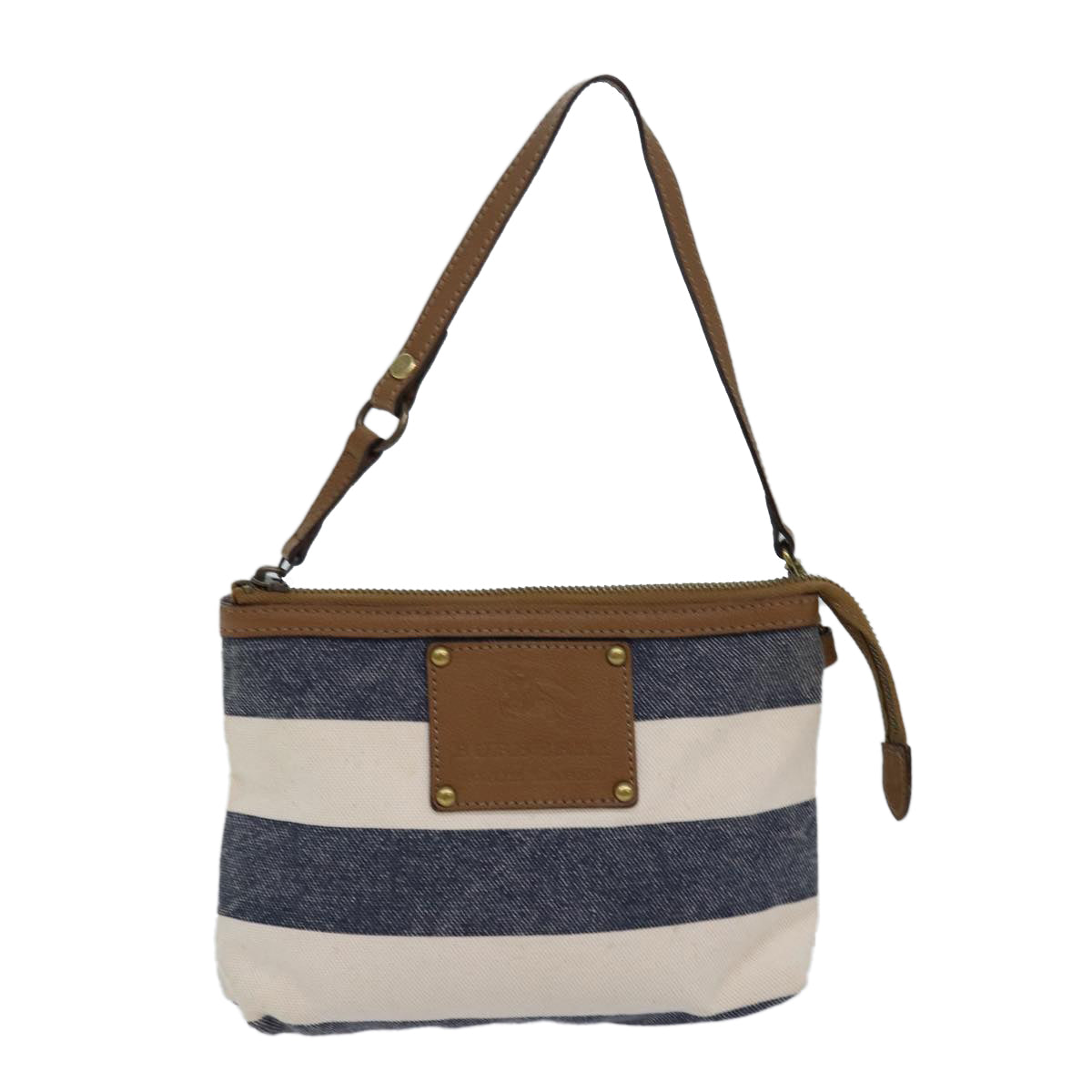 BURBERRY Blue Label Hand Bag Canvas Navy Beige Brown Auth hk1415