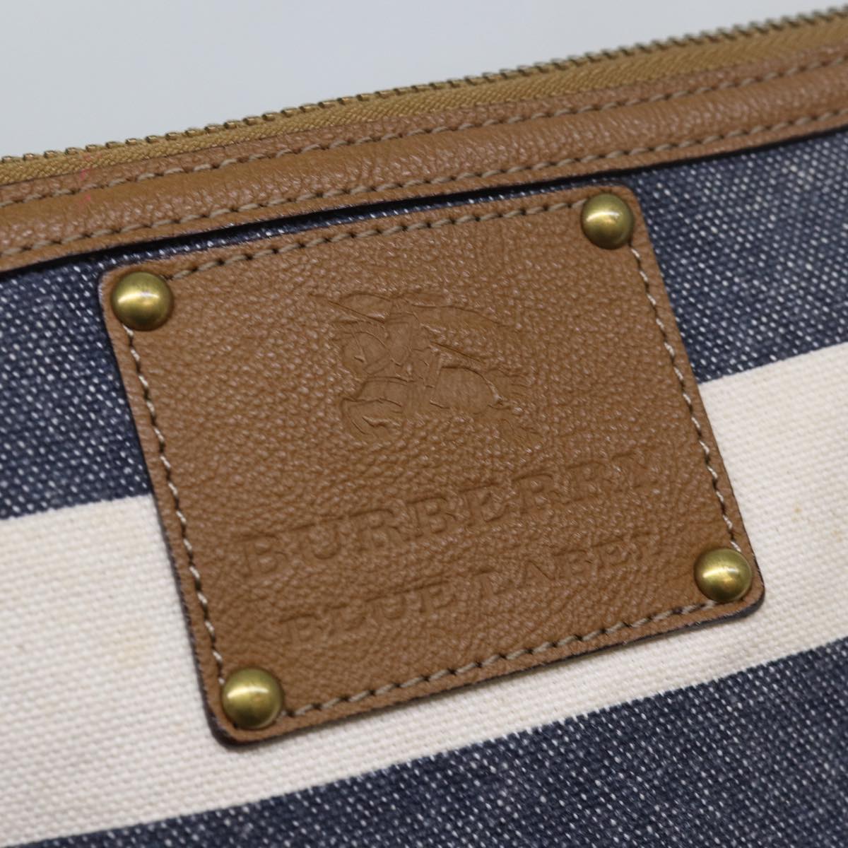 BURBERRY Blue Label Hand Bag Canvas Navy Beige Brown Auth hk1415