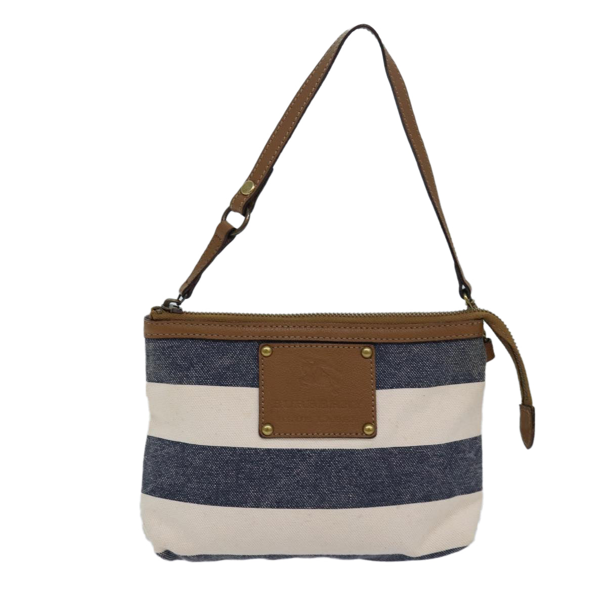 BURBERRY Blue Label Hand Bag Canvas Navy Beige Brown Auth hk1415