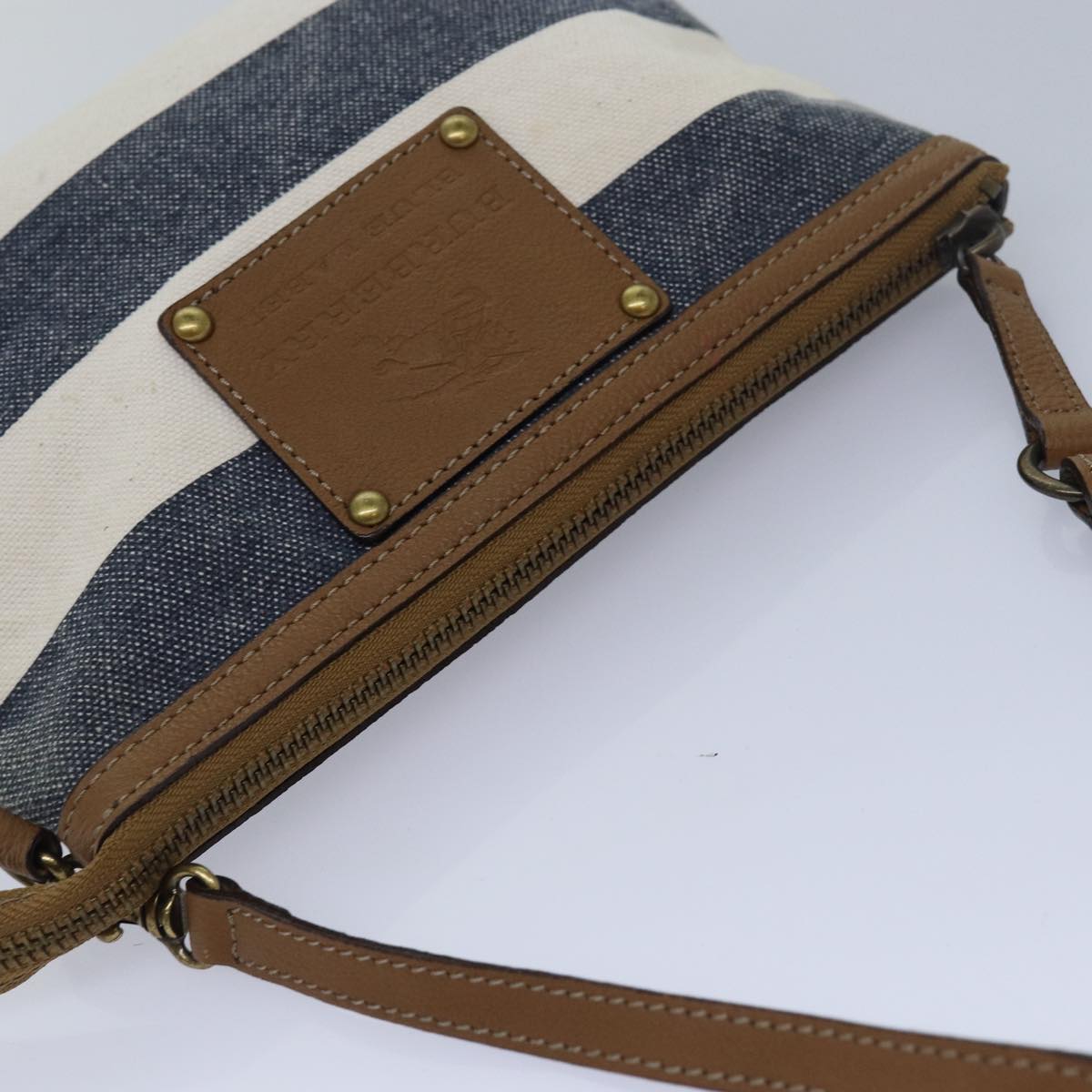 BURBERRY Blue Label Hand Bag Canvas Navy Beige Brown Auth hk1415