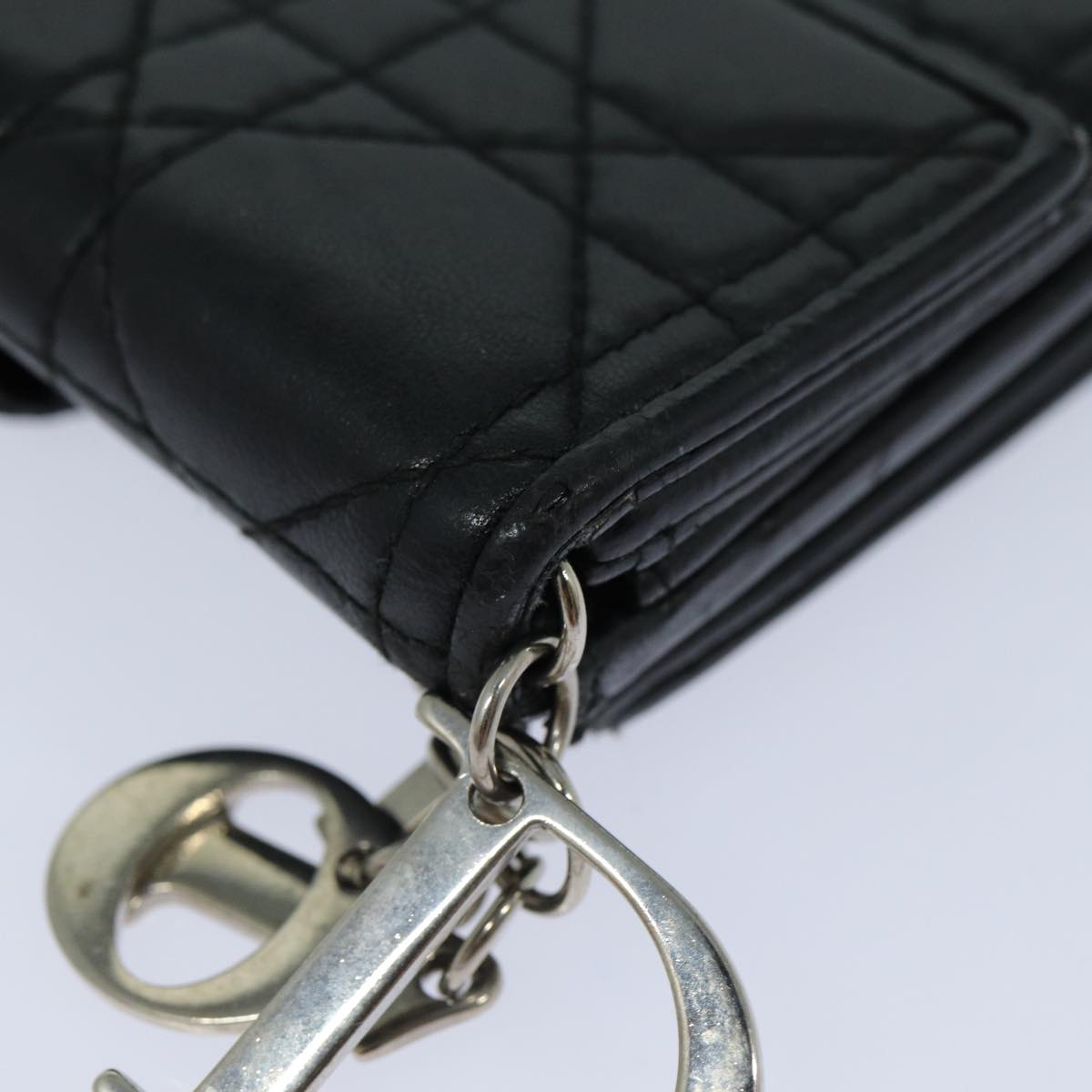 Christian Dior Lady Dior Canage Wallet Lamb Skin Black Auth hk1418