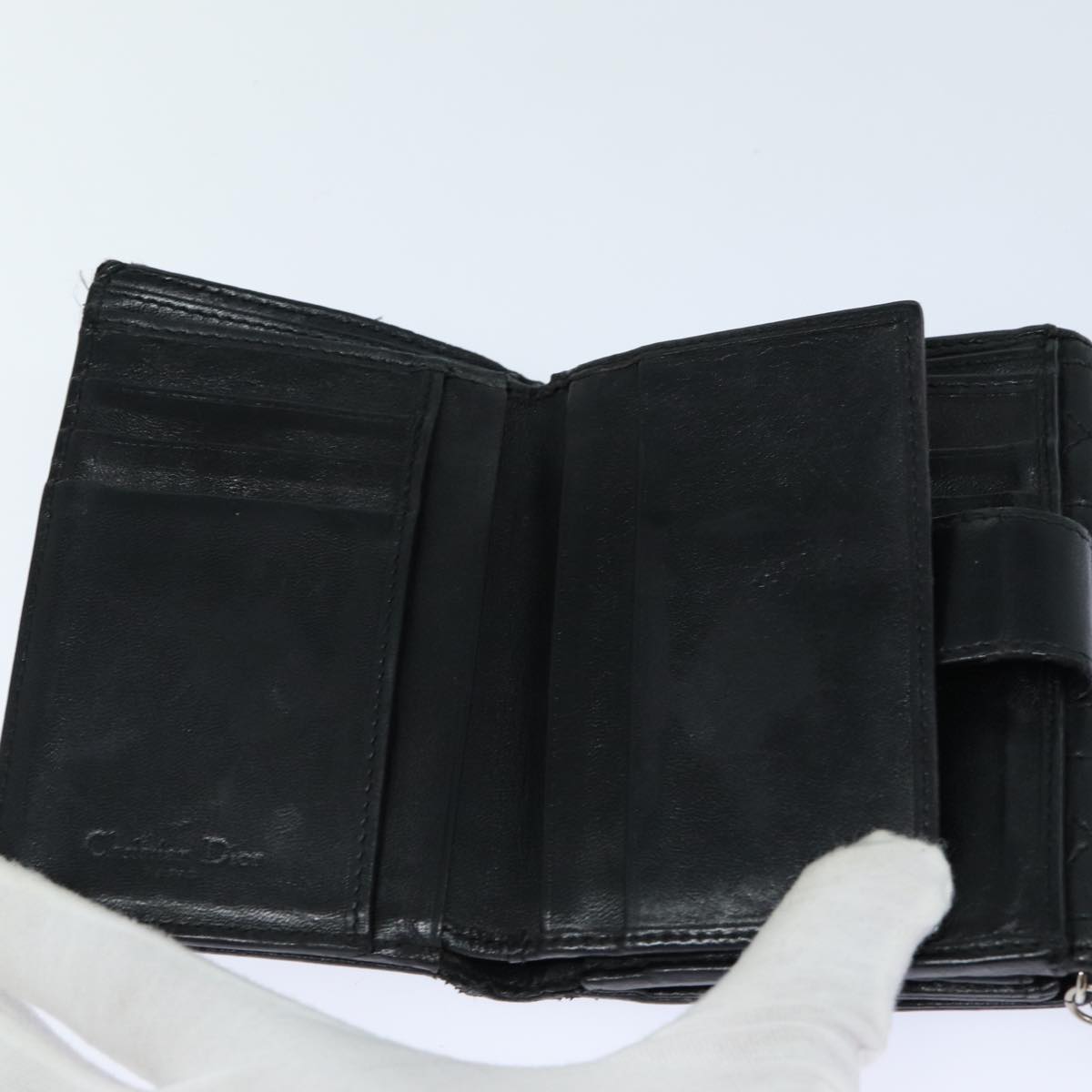 Christian Dior Lady Dior Canage Wallet Lamb Skin Black Auth hk1418