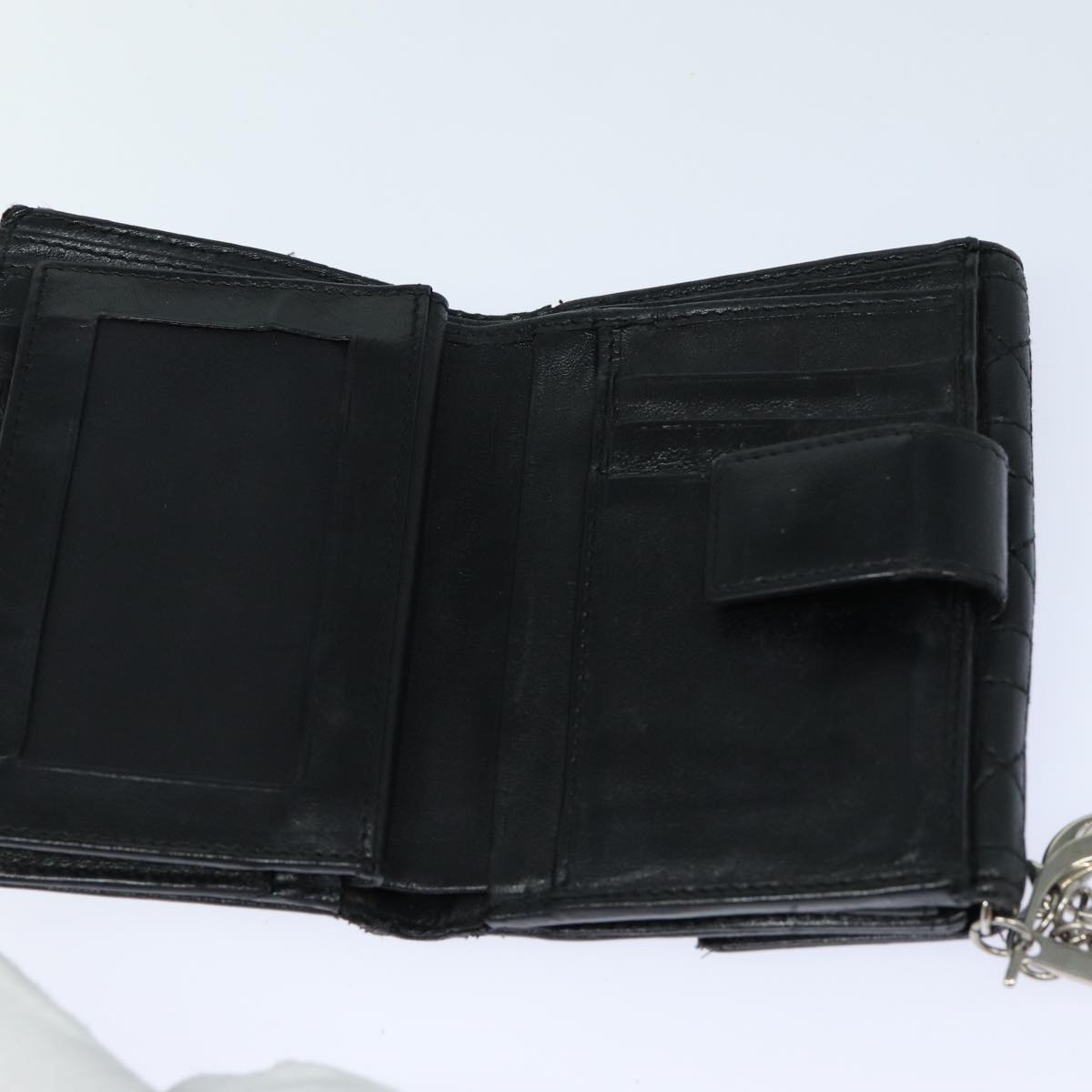 Christian Dior Lady Dior Canage Wallet Lamb Skin Black Auth hk1418