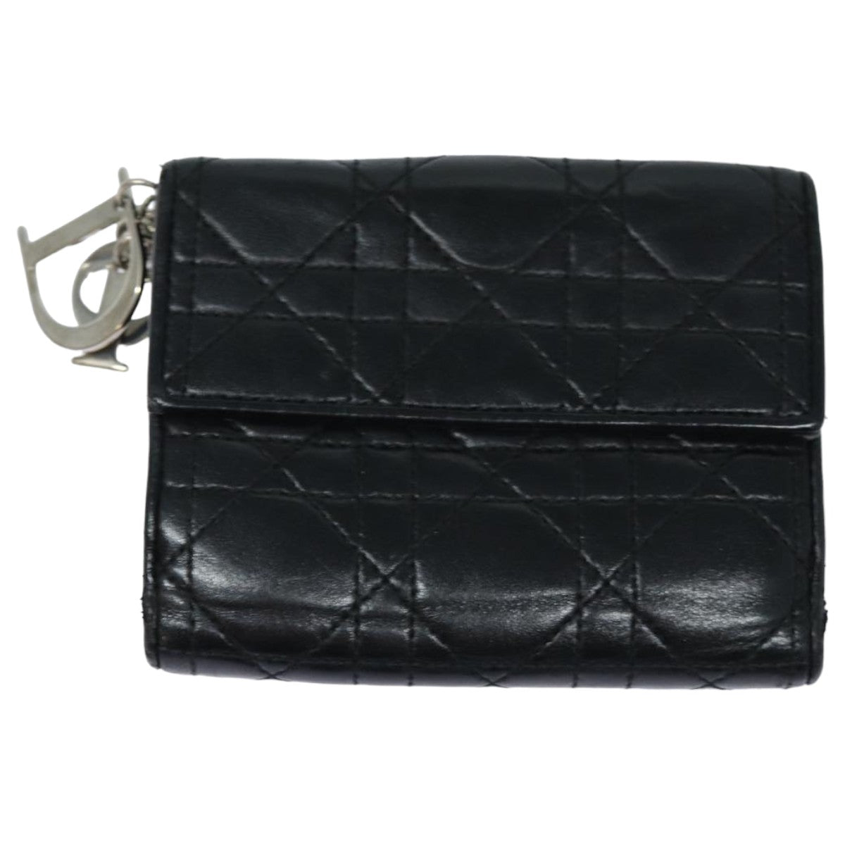 Christian Dior Lady Dior Canage Wallet Lamb Skin Black Auth hk1418 - 0