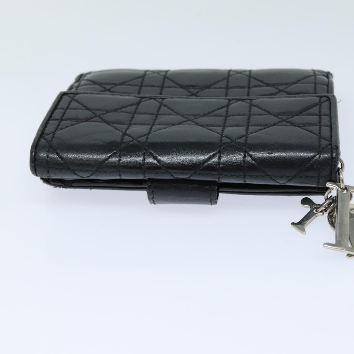 Christian Dior Lady Dior Canage Wallet Lamb Skin Black Auth hk1418