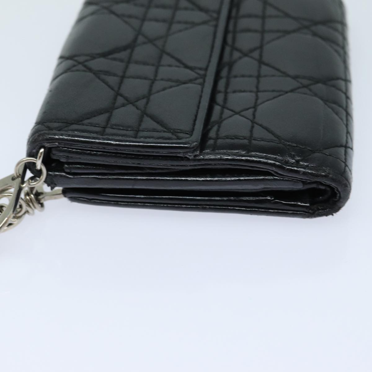 Christian Dior Lady Dior Canage Wallet Lamb Skin Black Auth hk1418